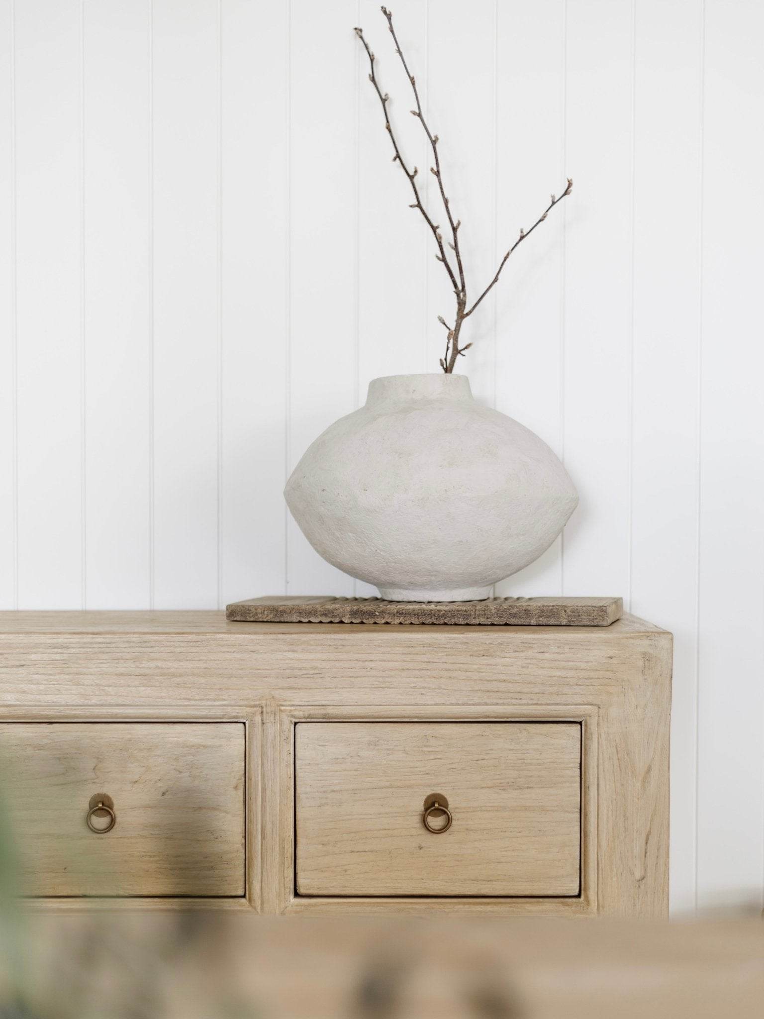 Authentic Indian Paper Mache Pot -Beige - Wander & Wild Home