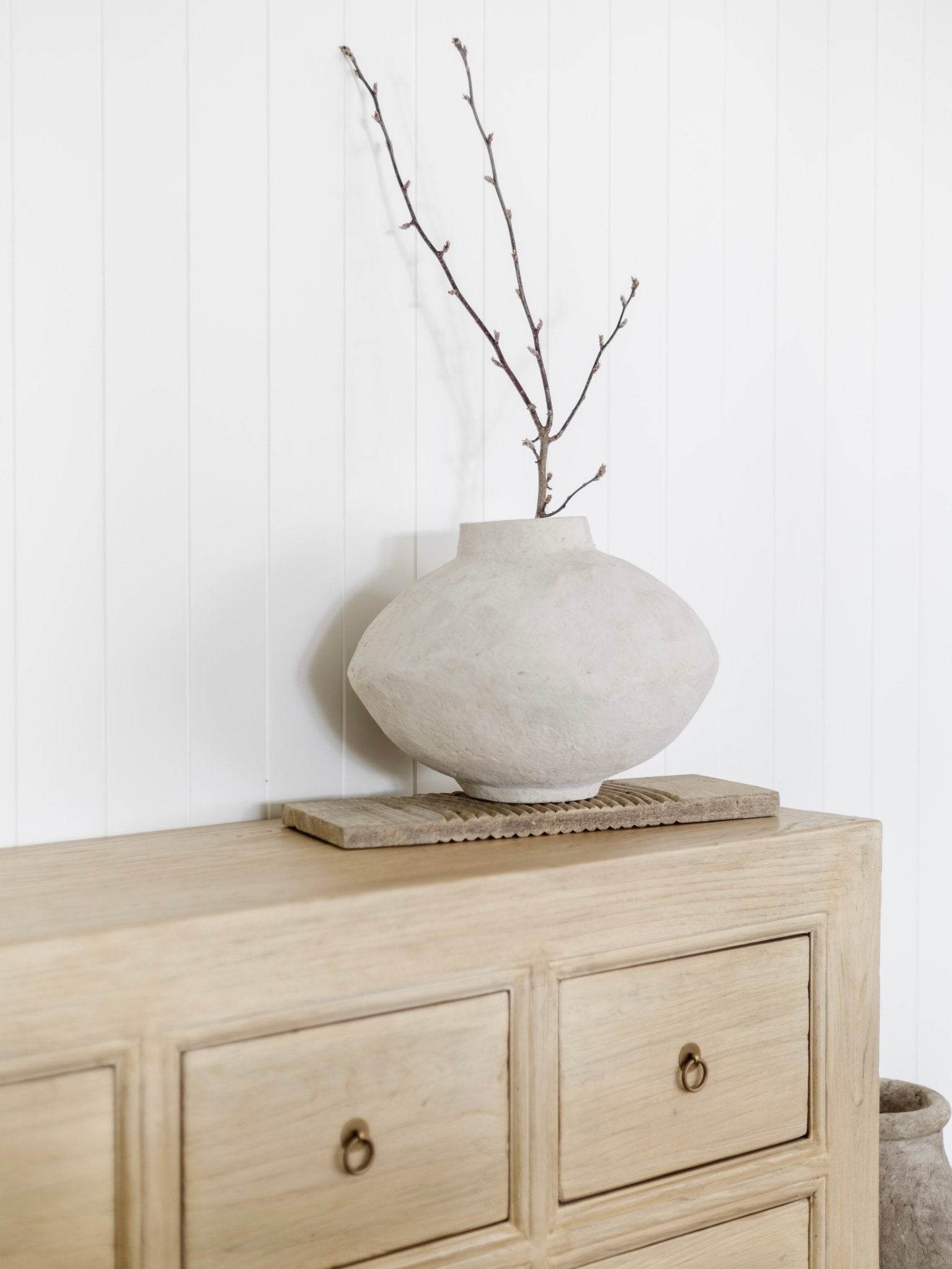 Authentic Indian Paper Mache Pot -Beige - Wander & Wild Home