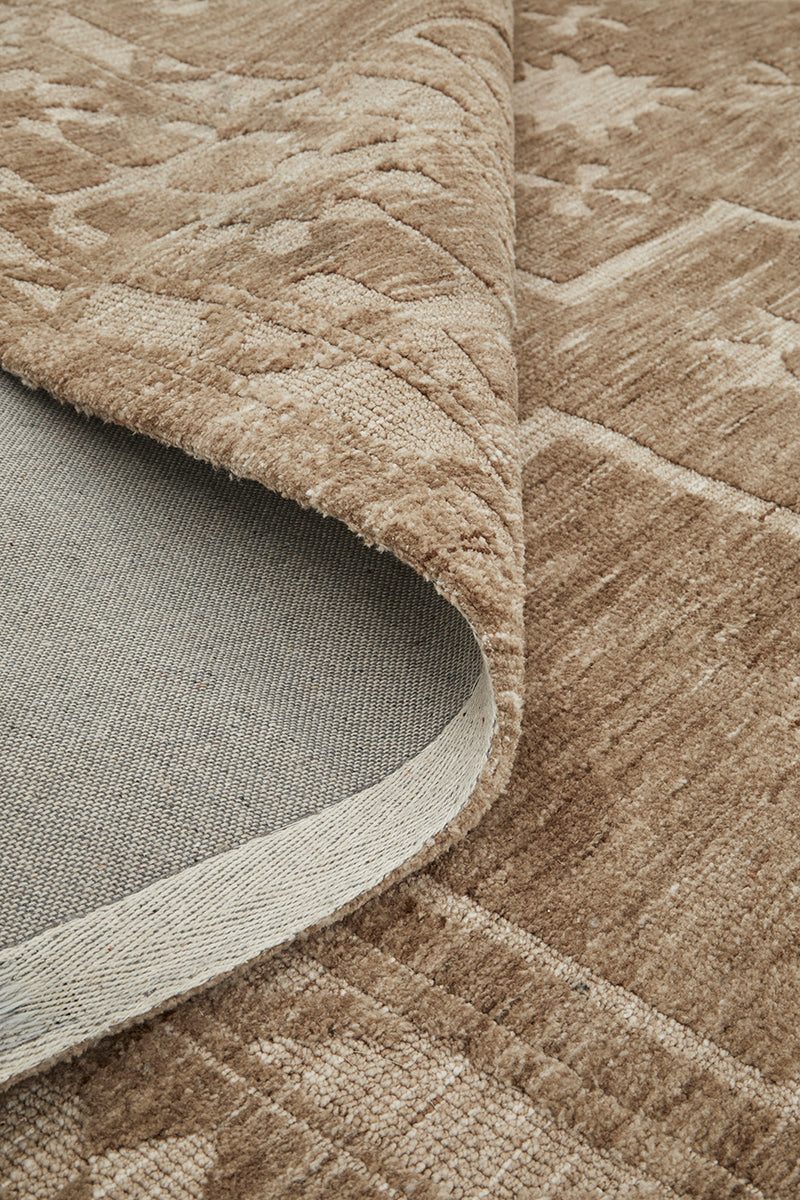 Warm almond runner rug with tonal pattern