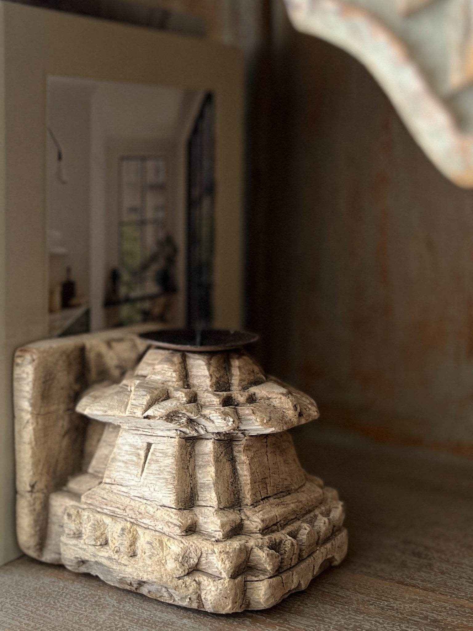 Indian Antique Carved Seeder Candle Stand (Copy)