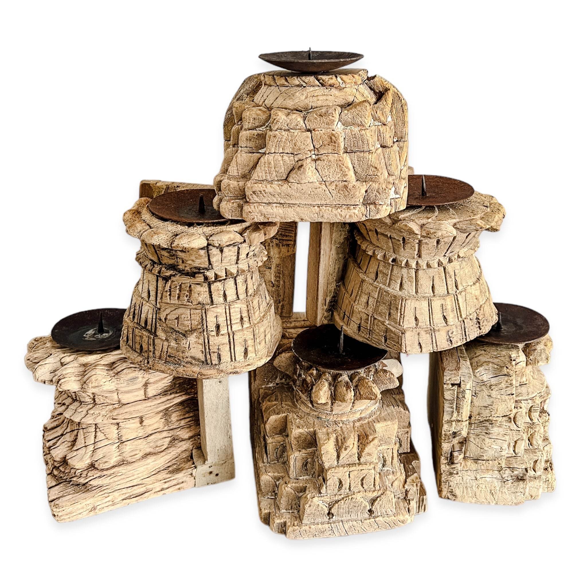 Indian Antique Carved Seeder Candle Stand -Various - Wander & Wild Home