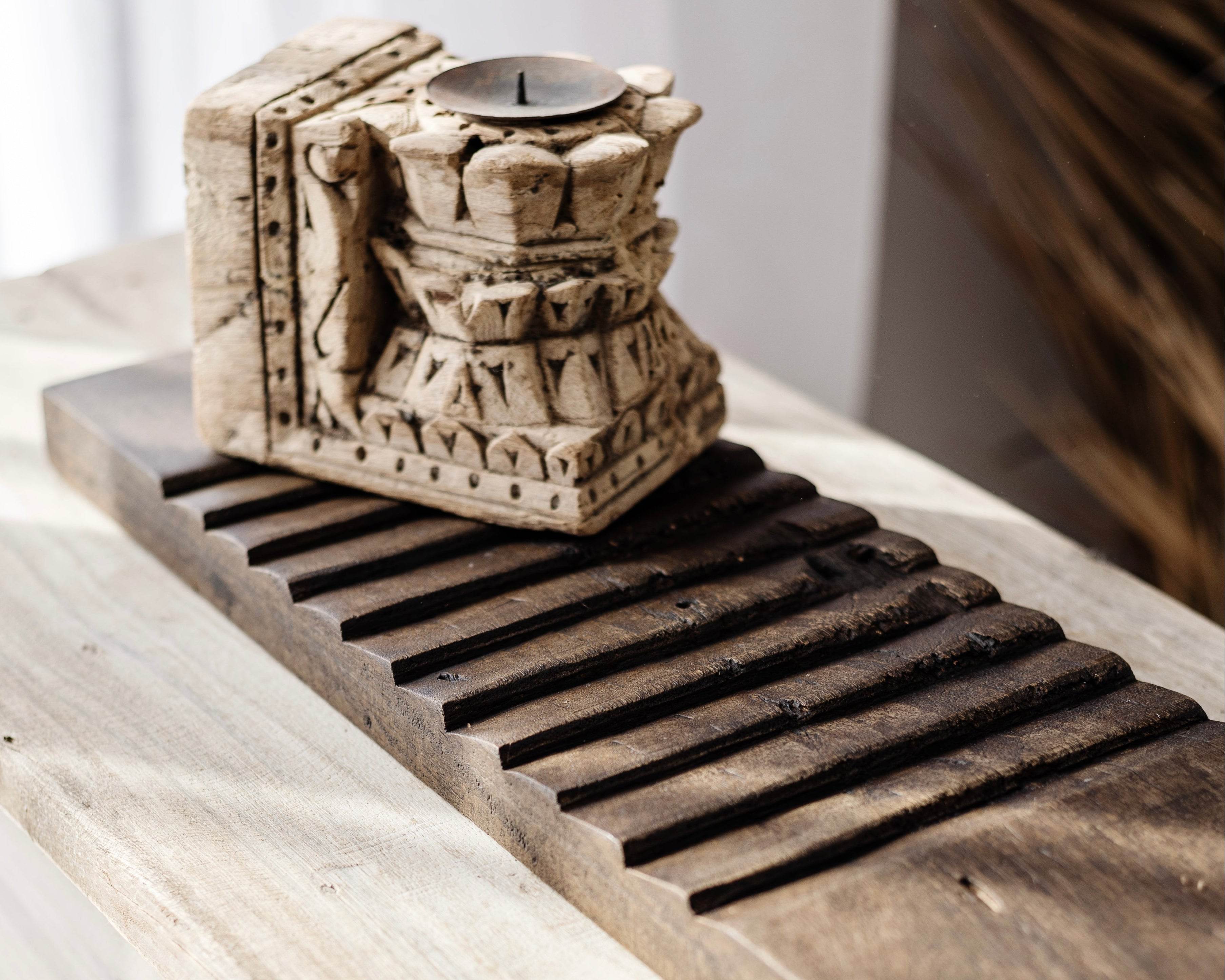 Indian Antique Carved Seeder Candle Stand -Various - Wander & Wild Home