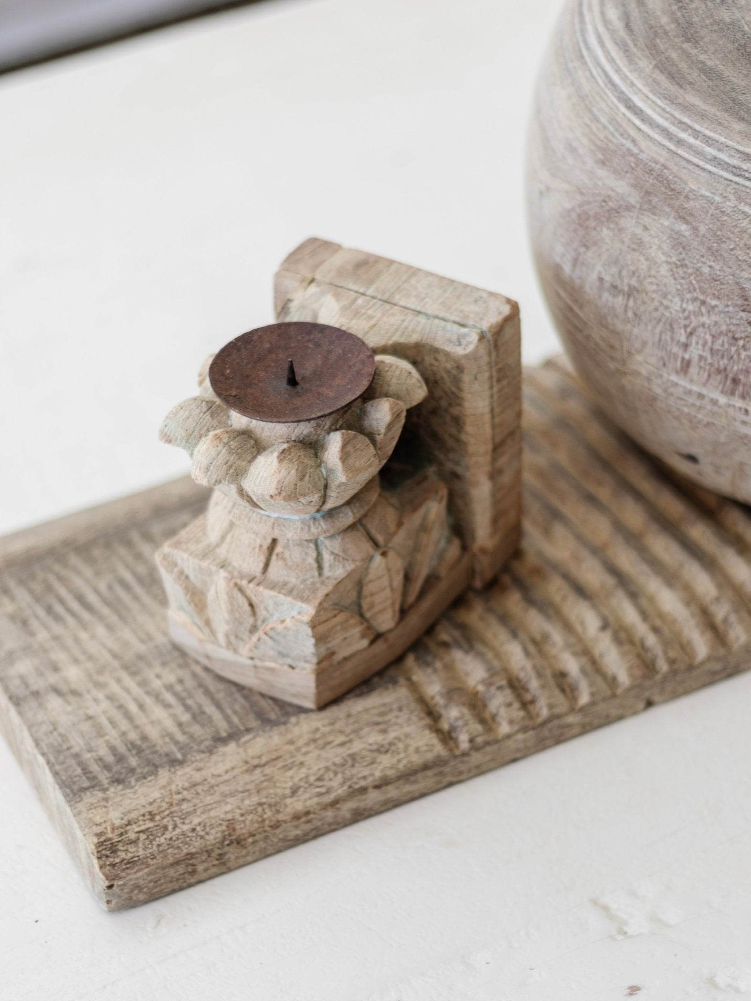 Indian Antique Carved Seeder Candle Stand -Various - Wander & Wild Home