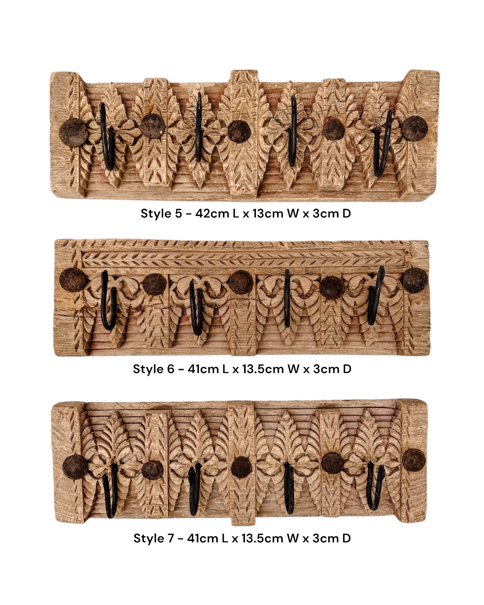 Indian Carved 2 Hook Panel - Wander & Wild Home