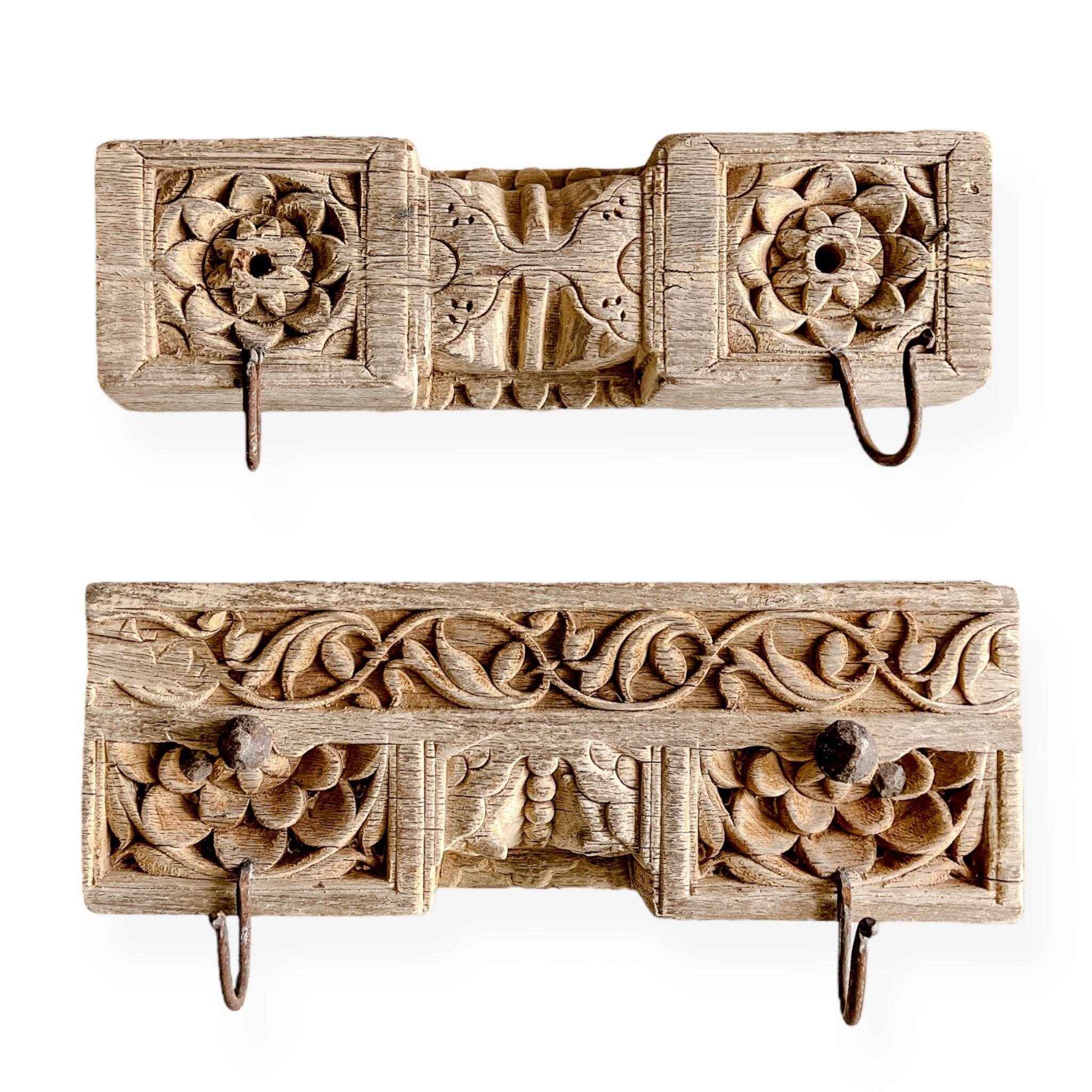 Indian Carved 2 Hook Panel