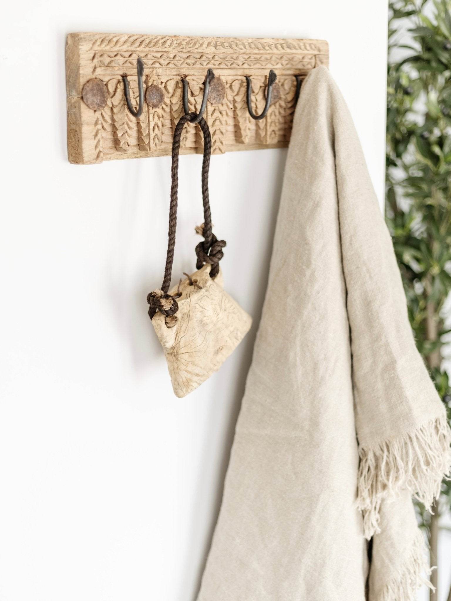 Indian Carved 4 Hook Panel -Medium - Wander & Wild Home