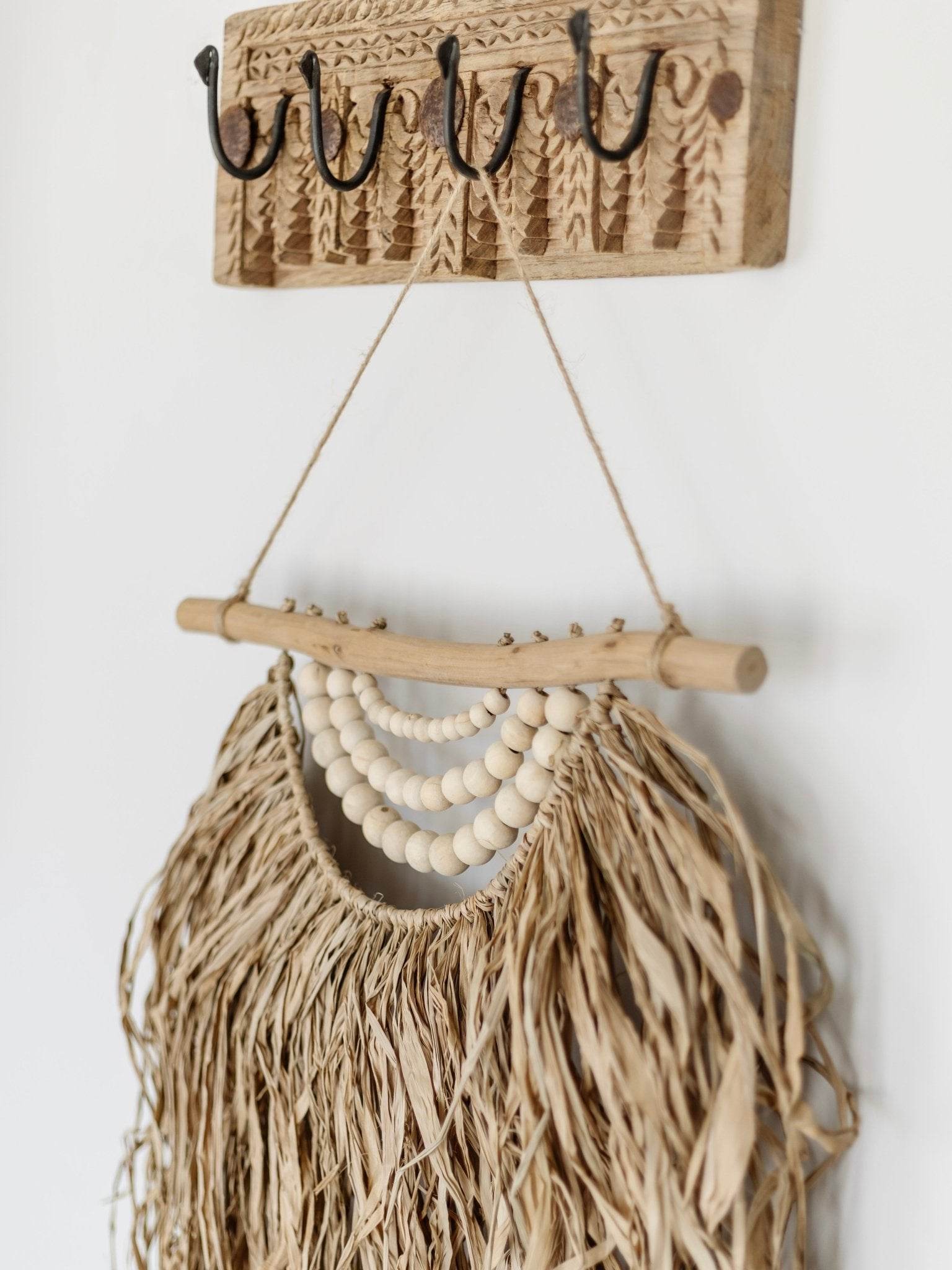 Indian Carved 4 Hook Panel -Medium - Wander & Wild Home