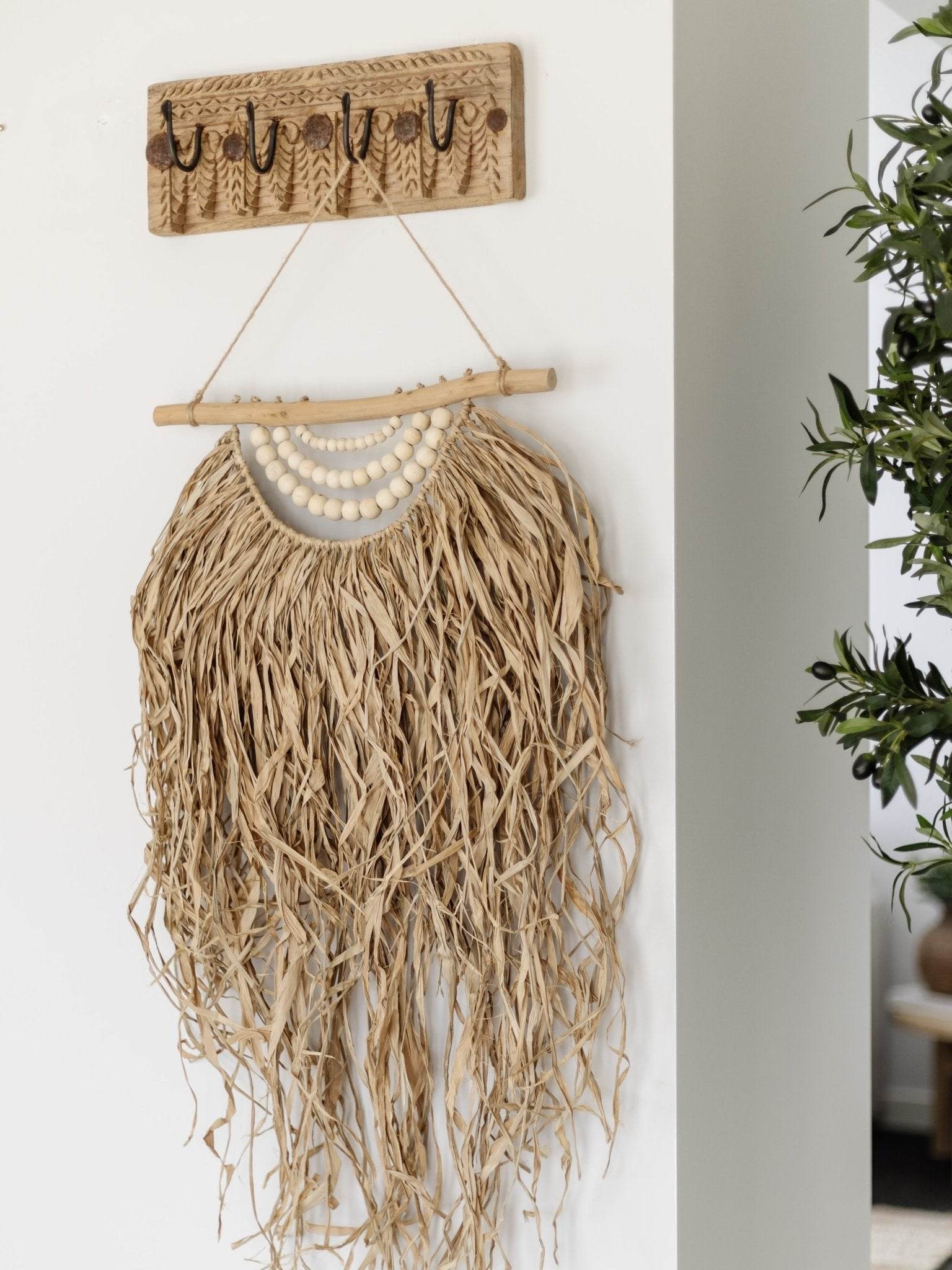 Indian Carved 4 Hook Panel -Medium - Wander & Wild Home