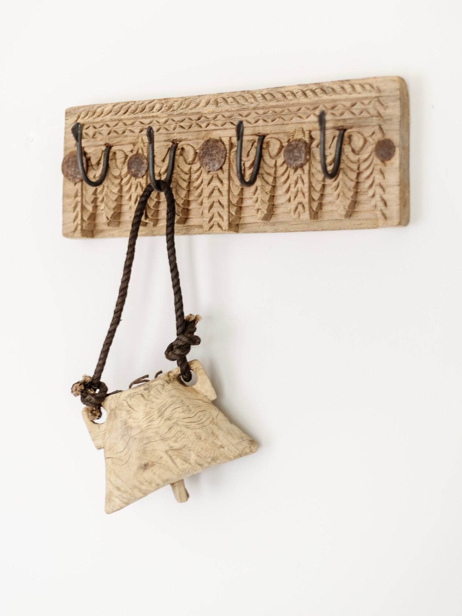 Indian Carved 4 Hook Panel -Medium - Wander & Wild Home