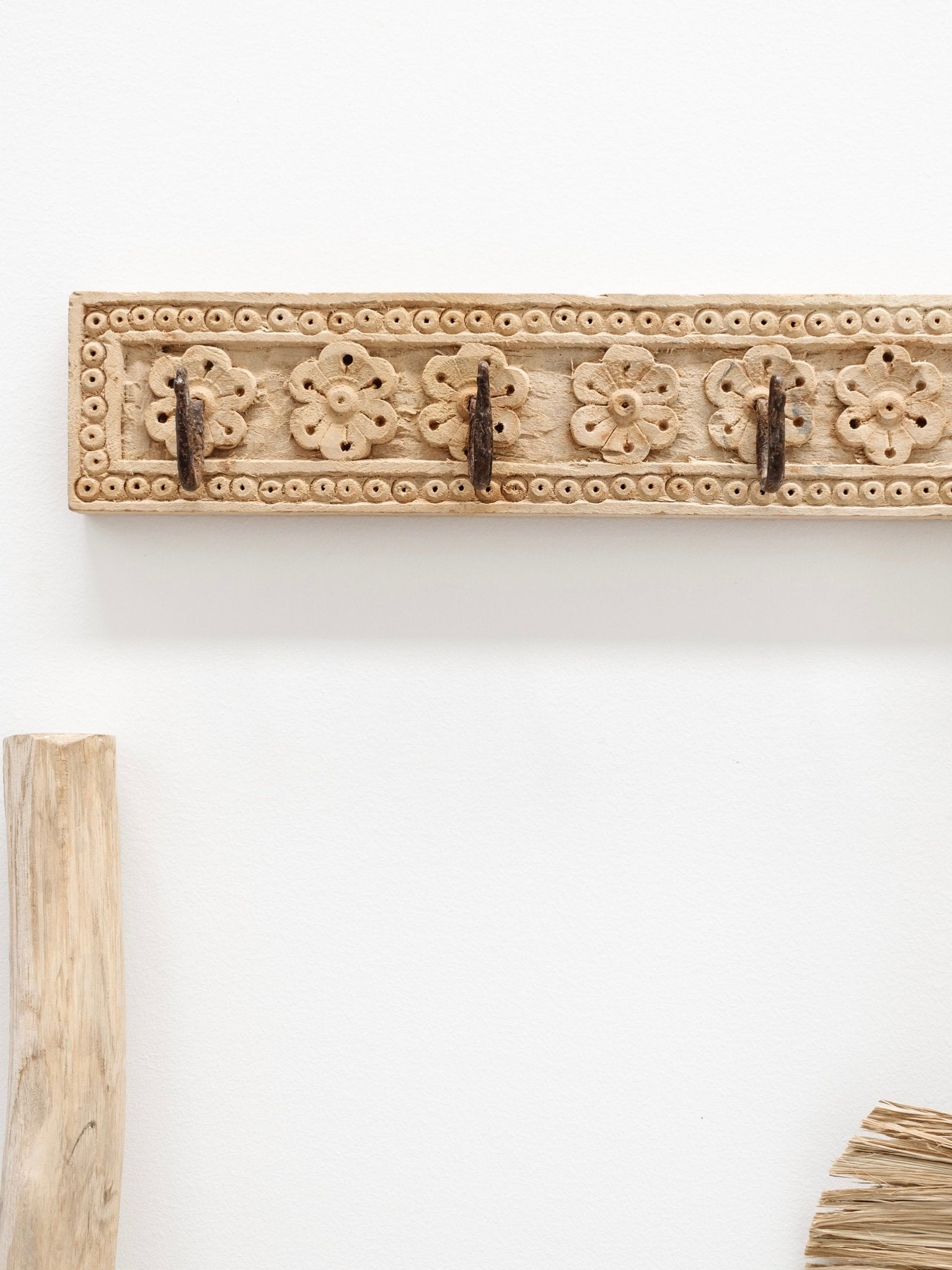 Indian Carved 5 Hook Panel - Wander & Wild Home