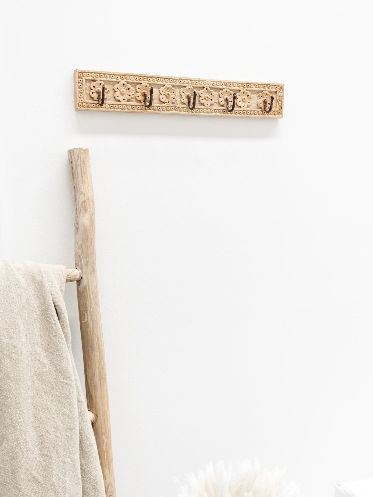 Indian Carved 5 Hook Panel - Wander & Wild Home