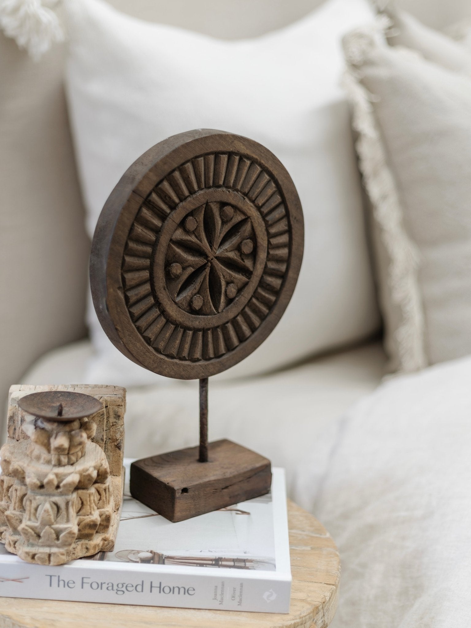 Indian Carved Chapati Plate on Stand - Wabi - Wander & Wild Home