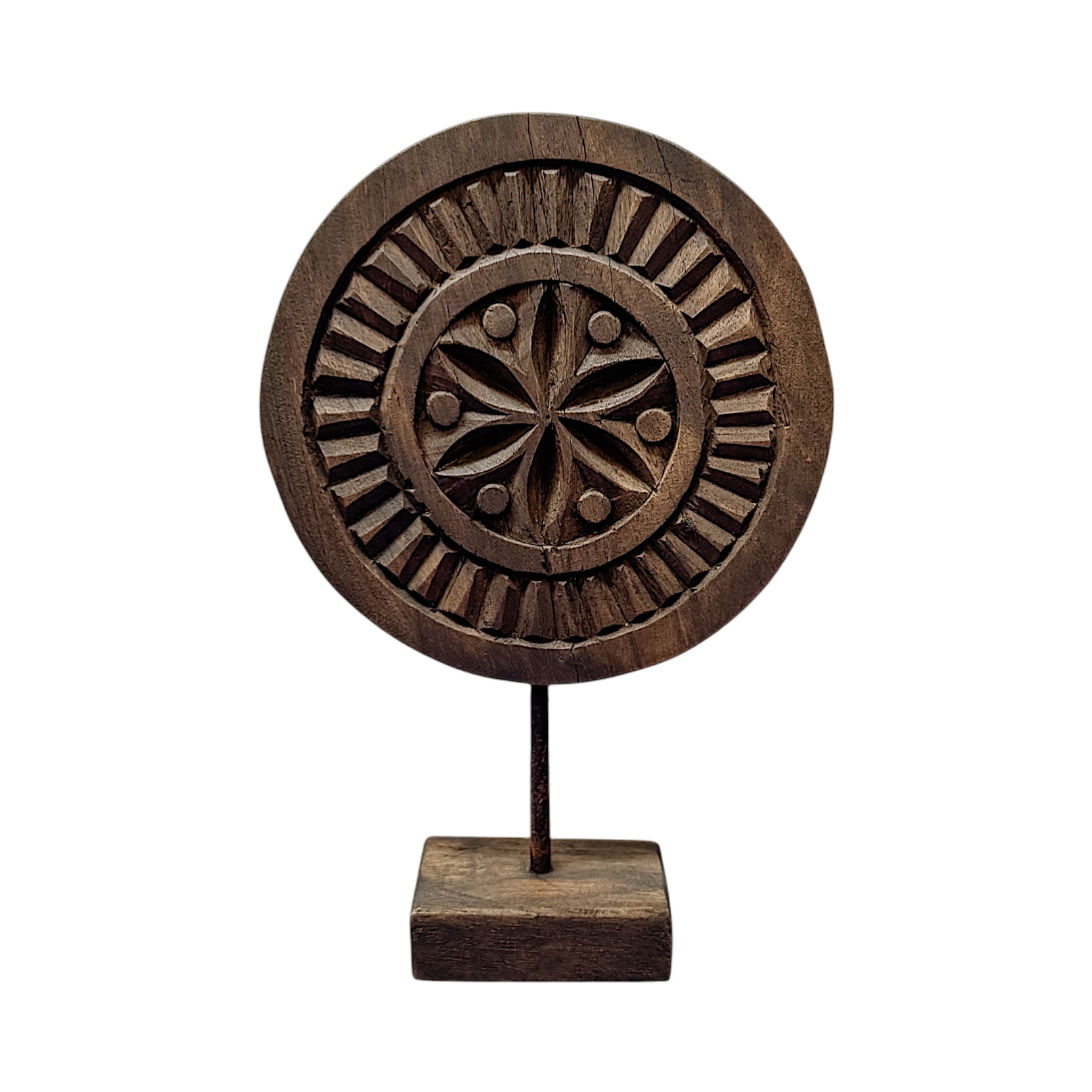 Indian Carved Chapati Plate on Stand - Wabi - Wander & Wild Home