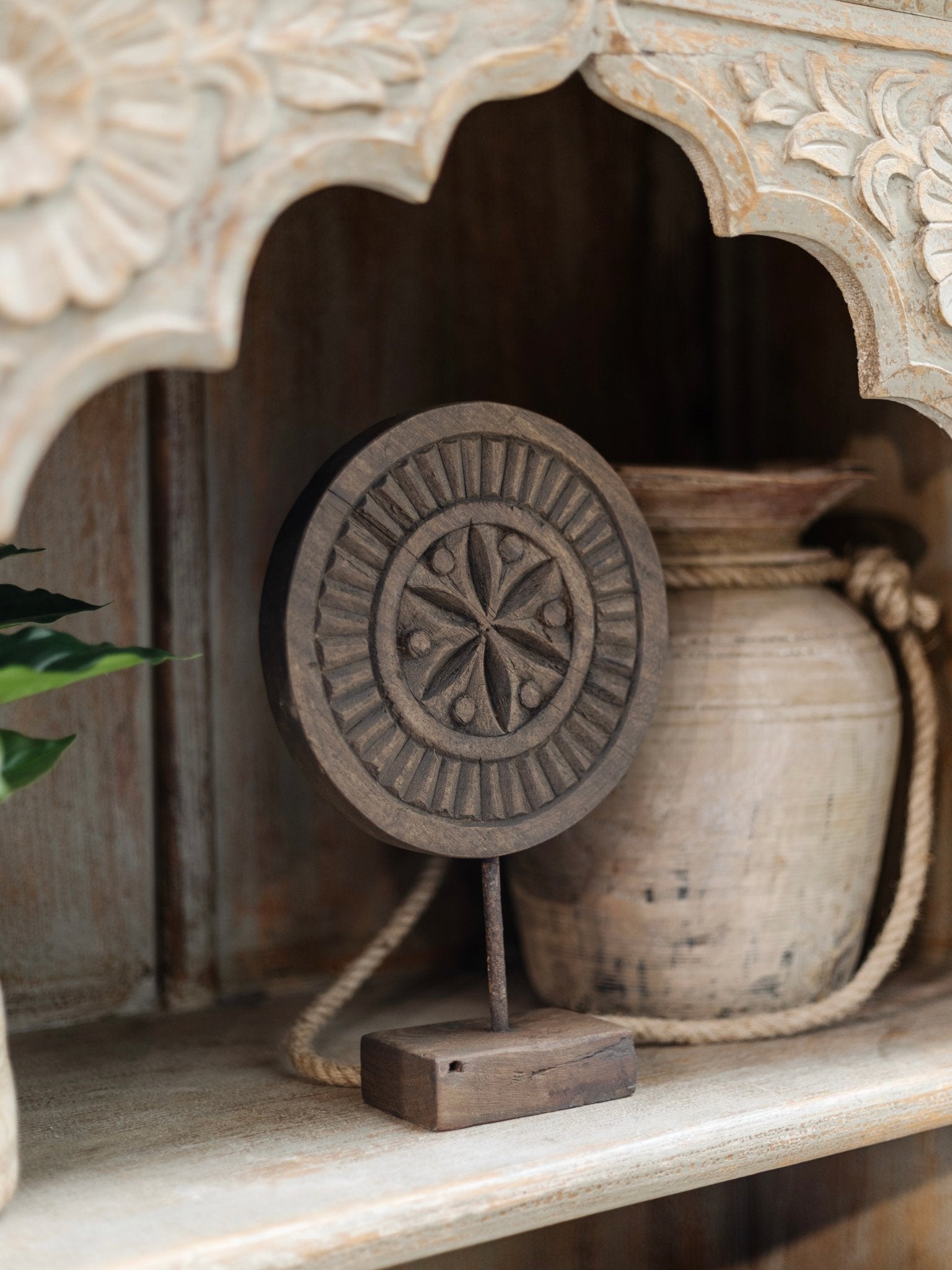 Indian Carved Chapati Plate on Stand - Wabi - Wander & Wild Home