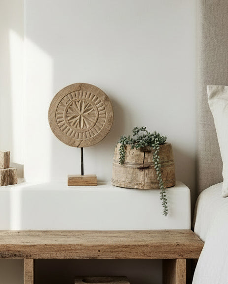 Indian Carved Chapati Plate on Stand - Wander & Wild Home