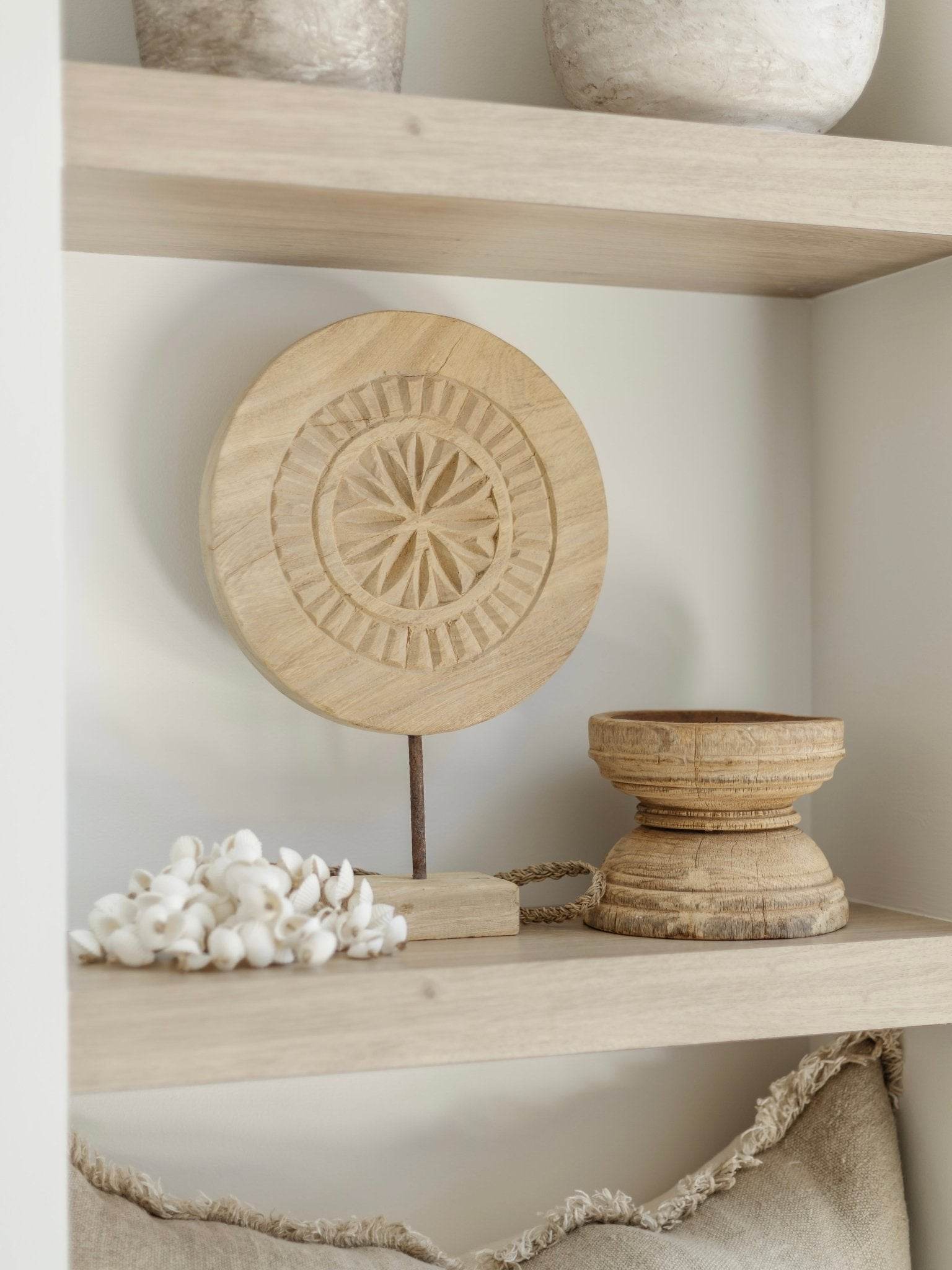 Indian Carved Chapati Plate on Stand - Wander & Wild Home
