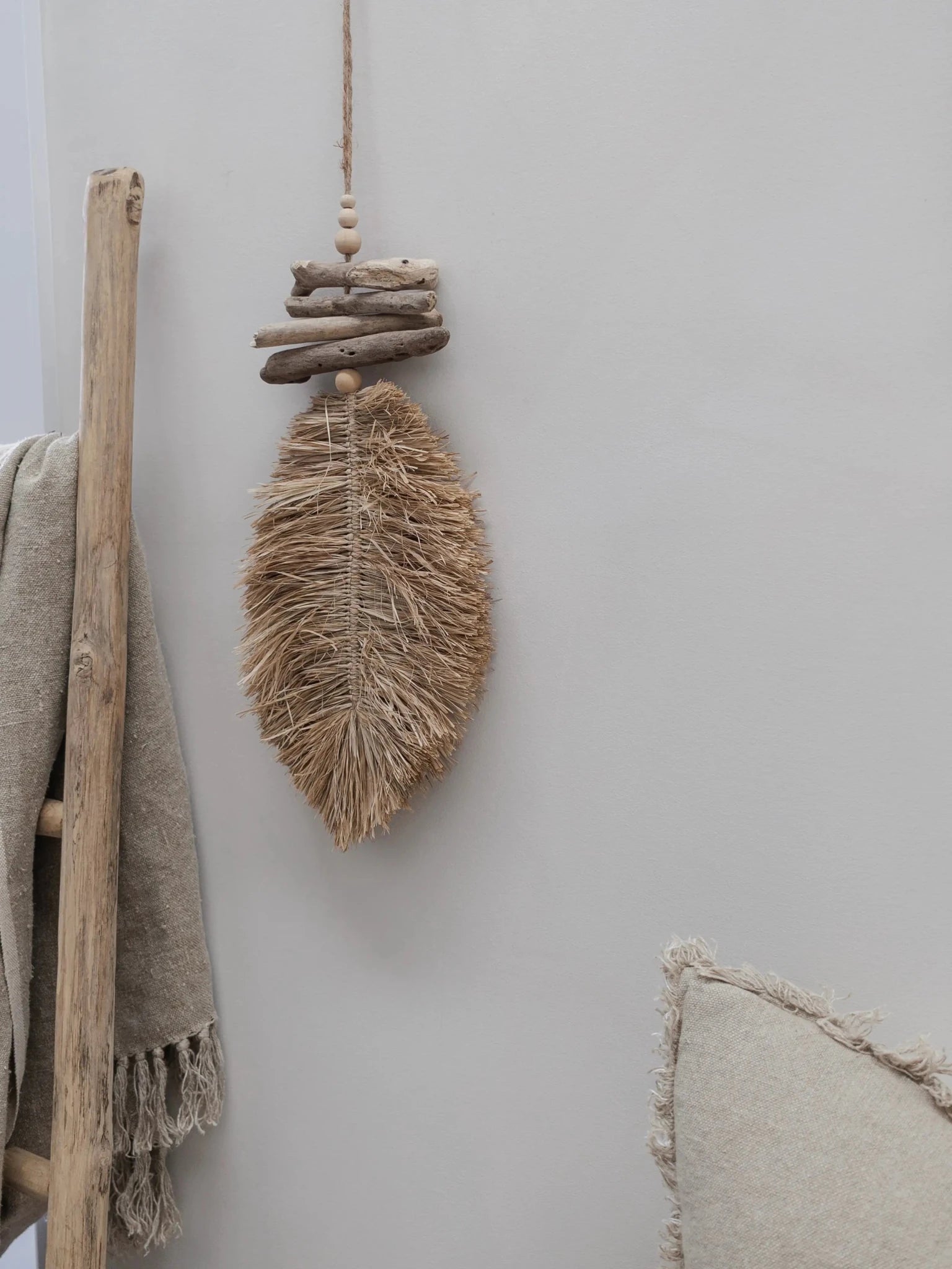 Kora | Driftwood Raffia Leaf Hanging - Wander & Wild Home