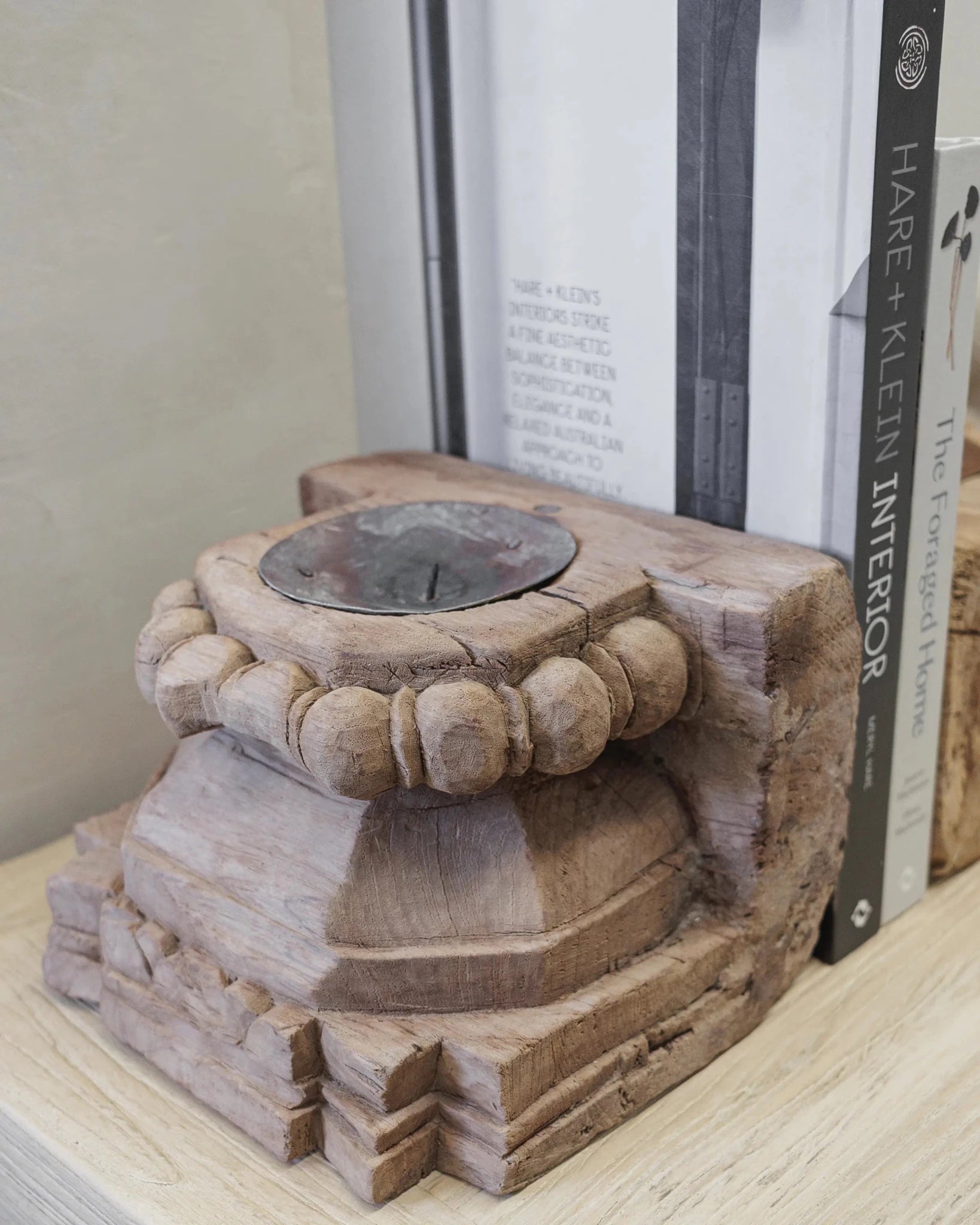 Large Vintage Indian Pillar Base Candle Stand | Flat Profile - Wander & Wild Home
