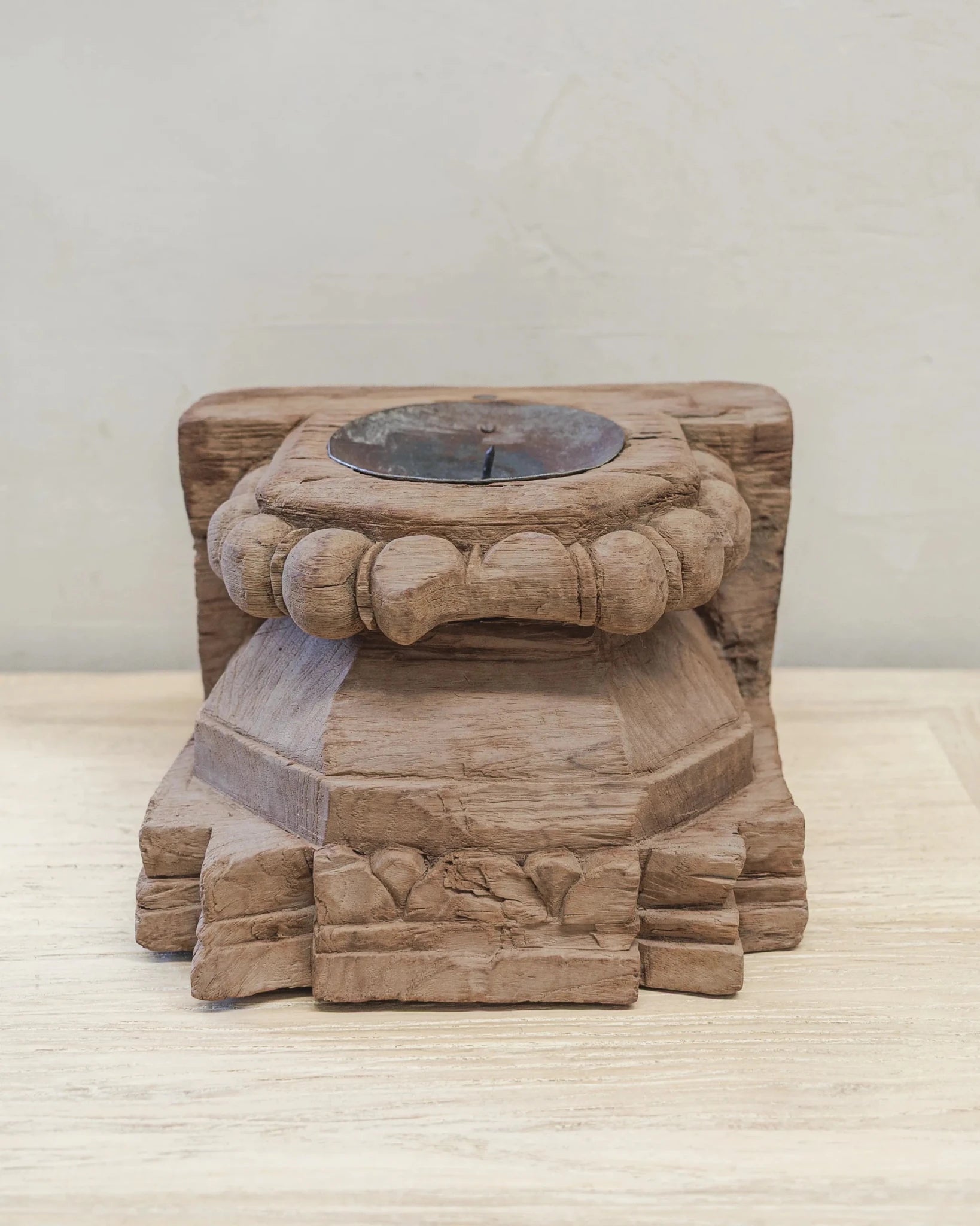 Large Vintage Indian Pillar Base Candle Stand | Flat Profile - Wander & Wild Home