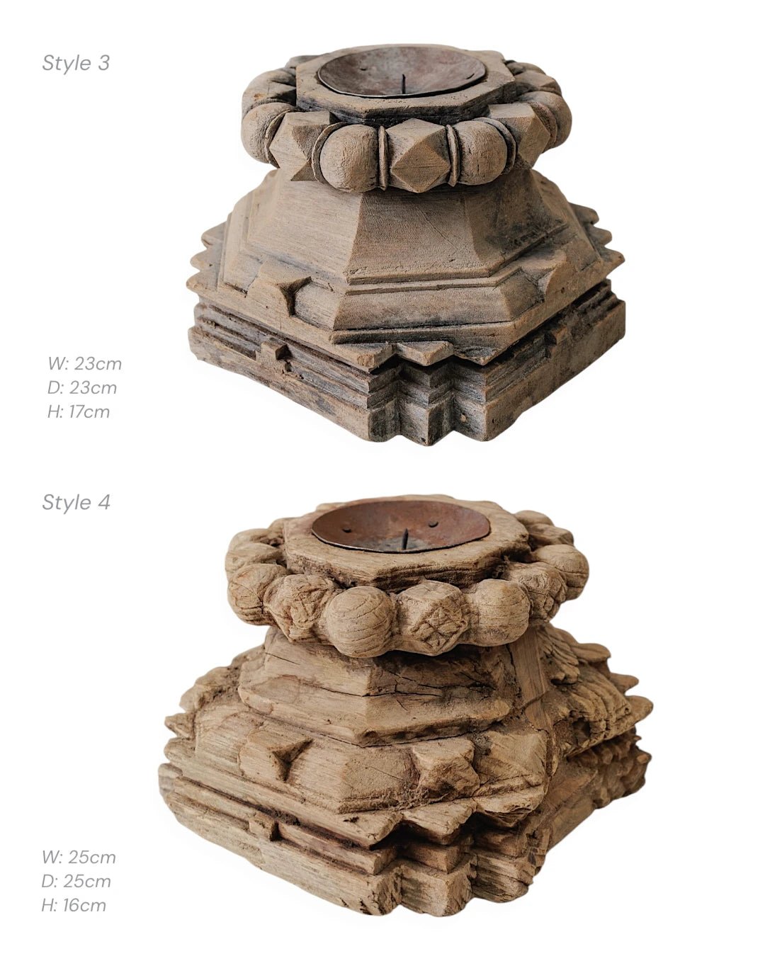 Large Vintage Indian Pillar Base Candle Stand | Full Profile - Wander & Wild Home