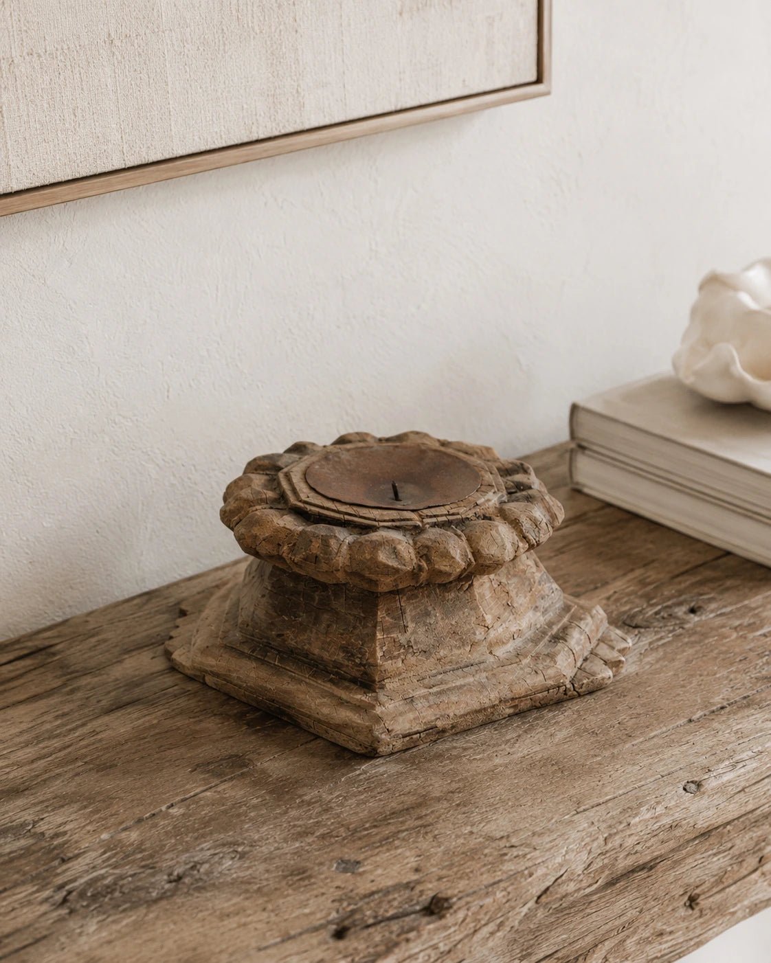 Large Vintage Indian Pillar Base Candle Stand | Full Profile - Wander & Wild Home