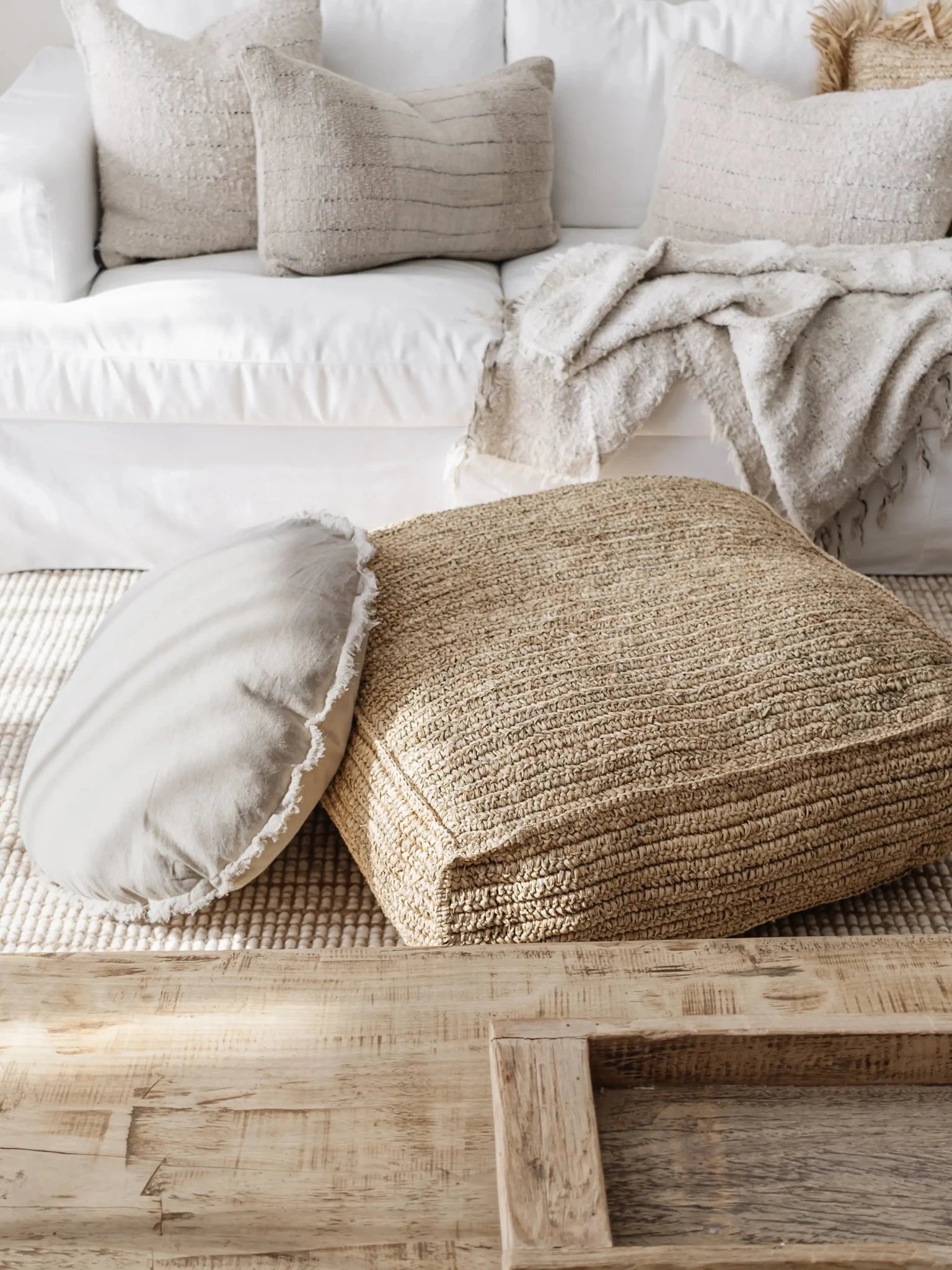 Lulu Linen Round Cushion - Natural - Wander & Wild Home