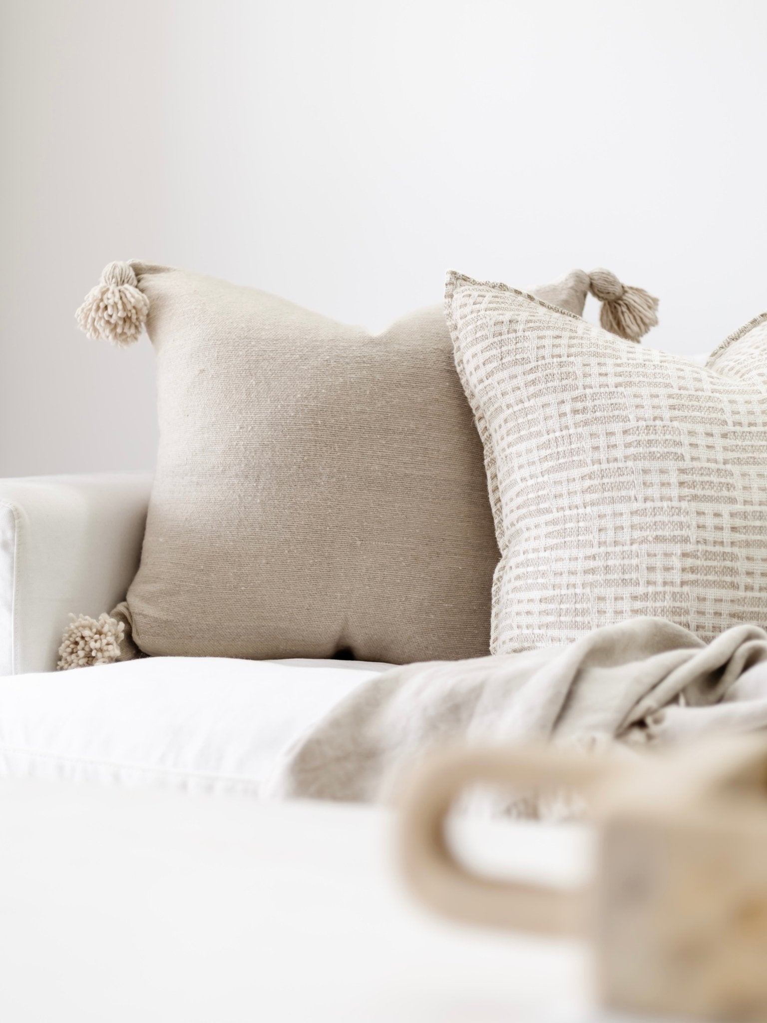 Moroccan Pom Pom Cushion - Beige - Wander & Wild Home