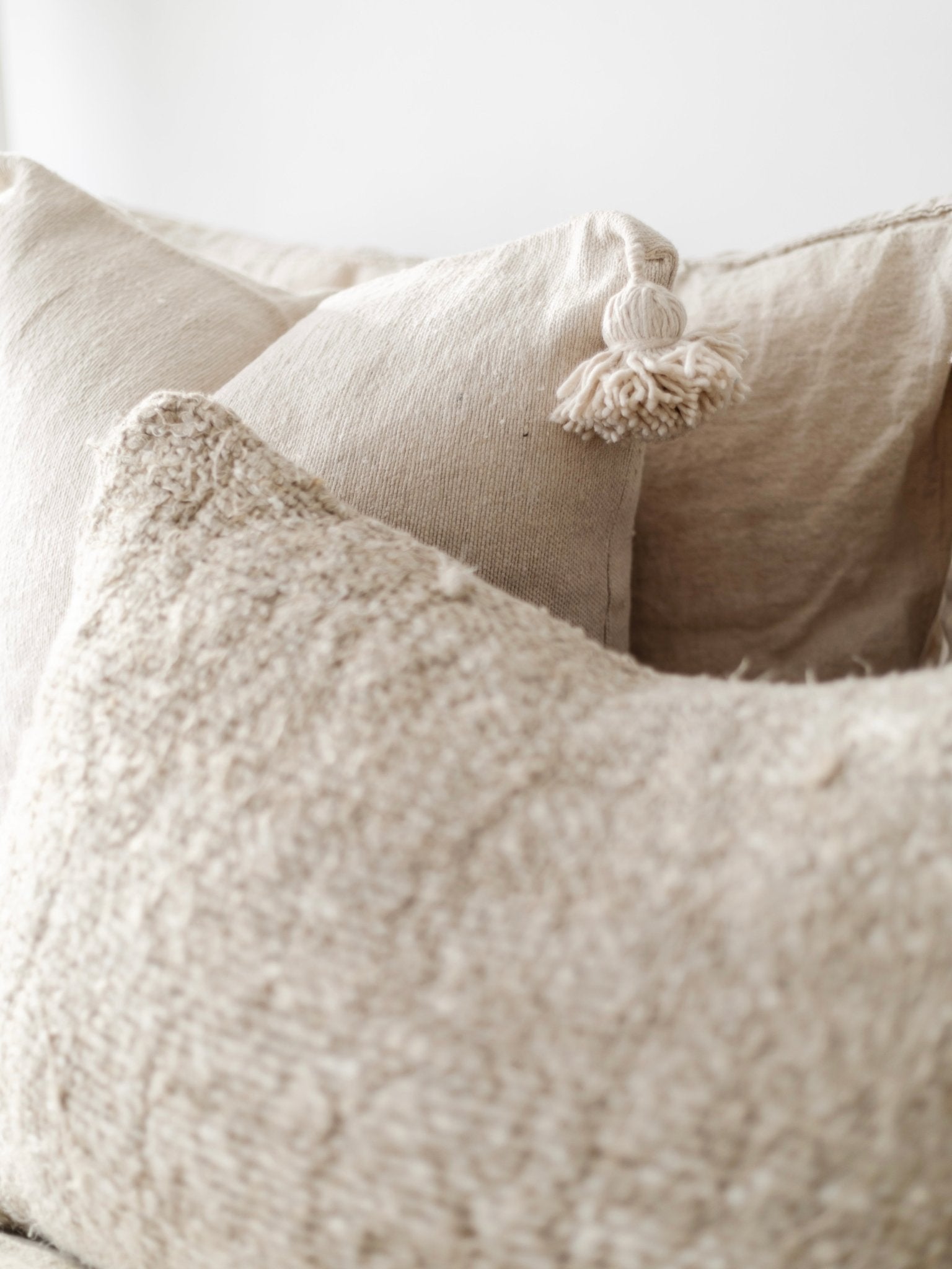 Moroccan Pom Pom Cushion - Beige - Wander & Wild Home
