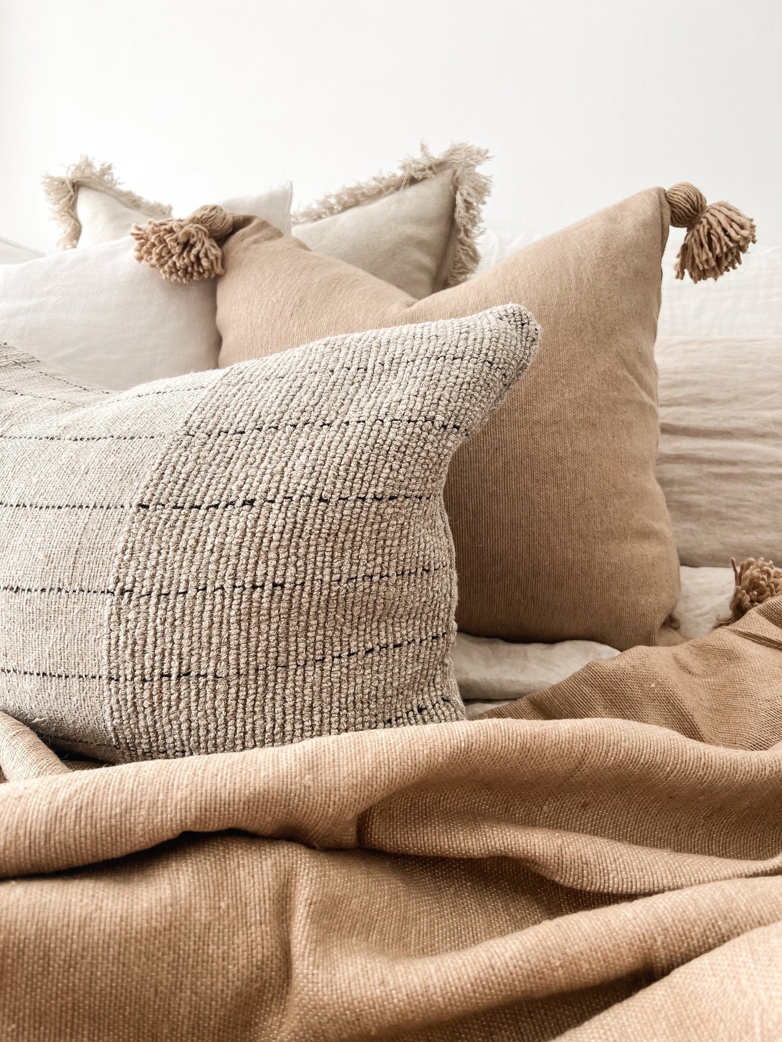 Moroccan Pom Pom Cushion - Caramel - Wander & Wild Home