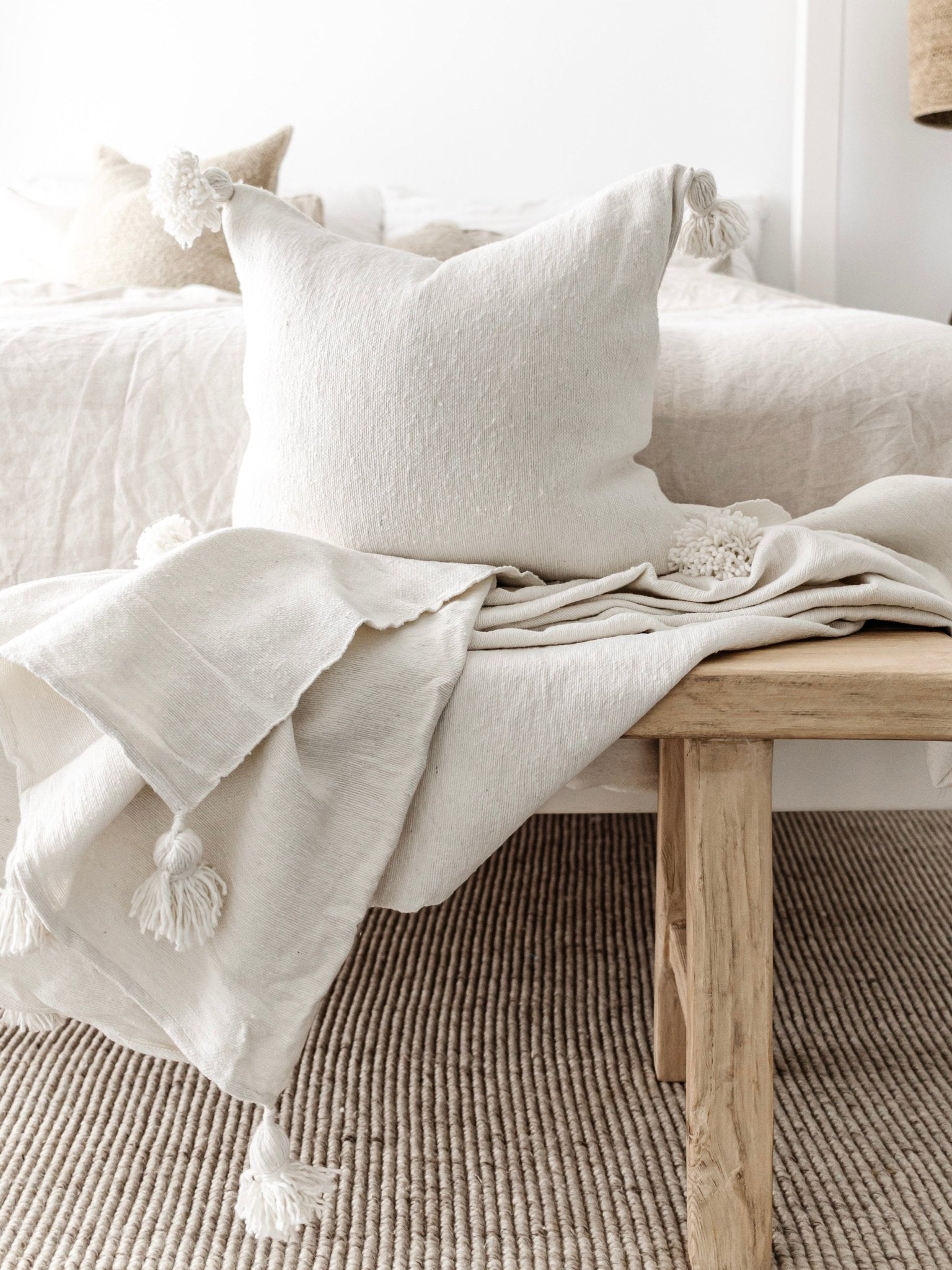 Moroccan Pom Pom Cushion - Soft White - Wander & Wild Home