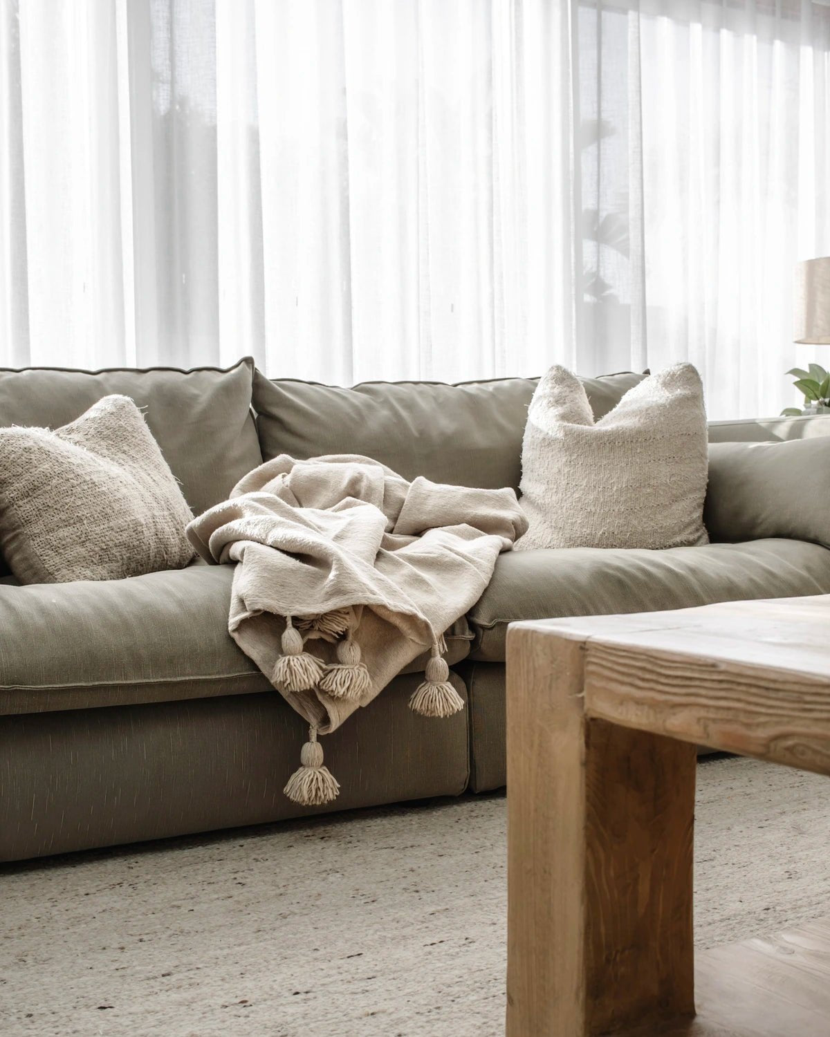 Moroccan Pom Pom Throw Blanket -Beige - Wander & Wild Home