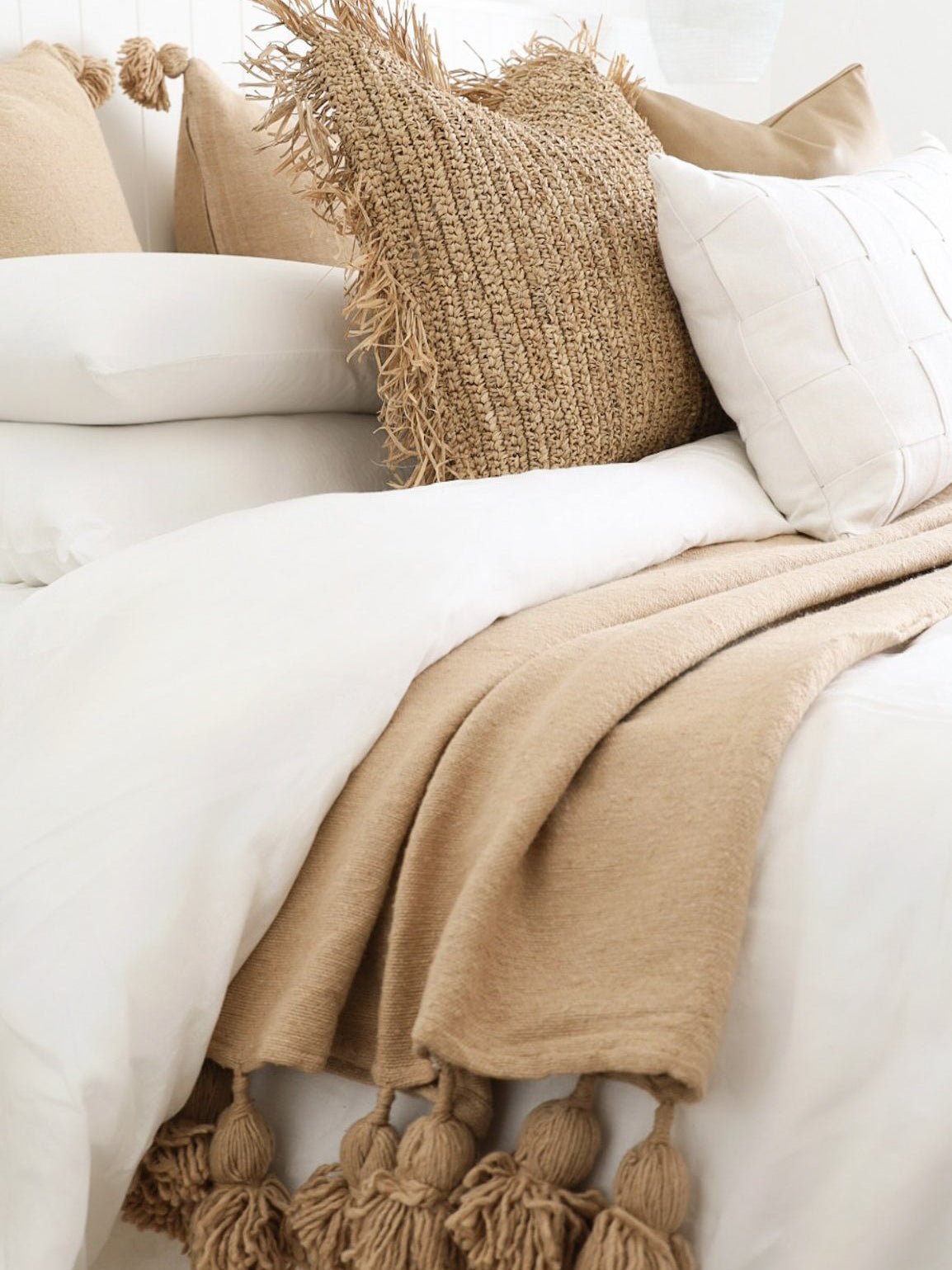 Moroccan Pom Pom Throw Blanket - Caramel - Wander & Wild Home