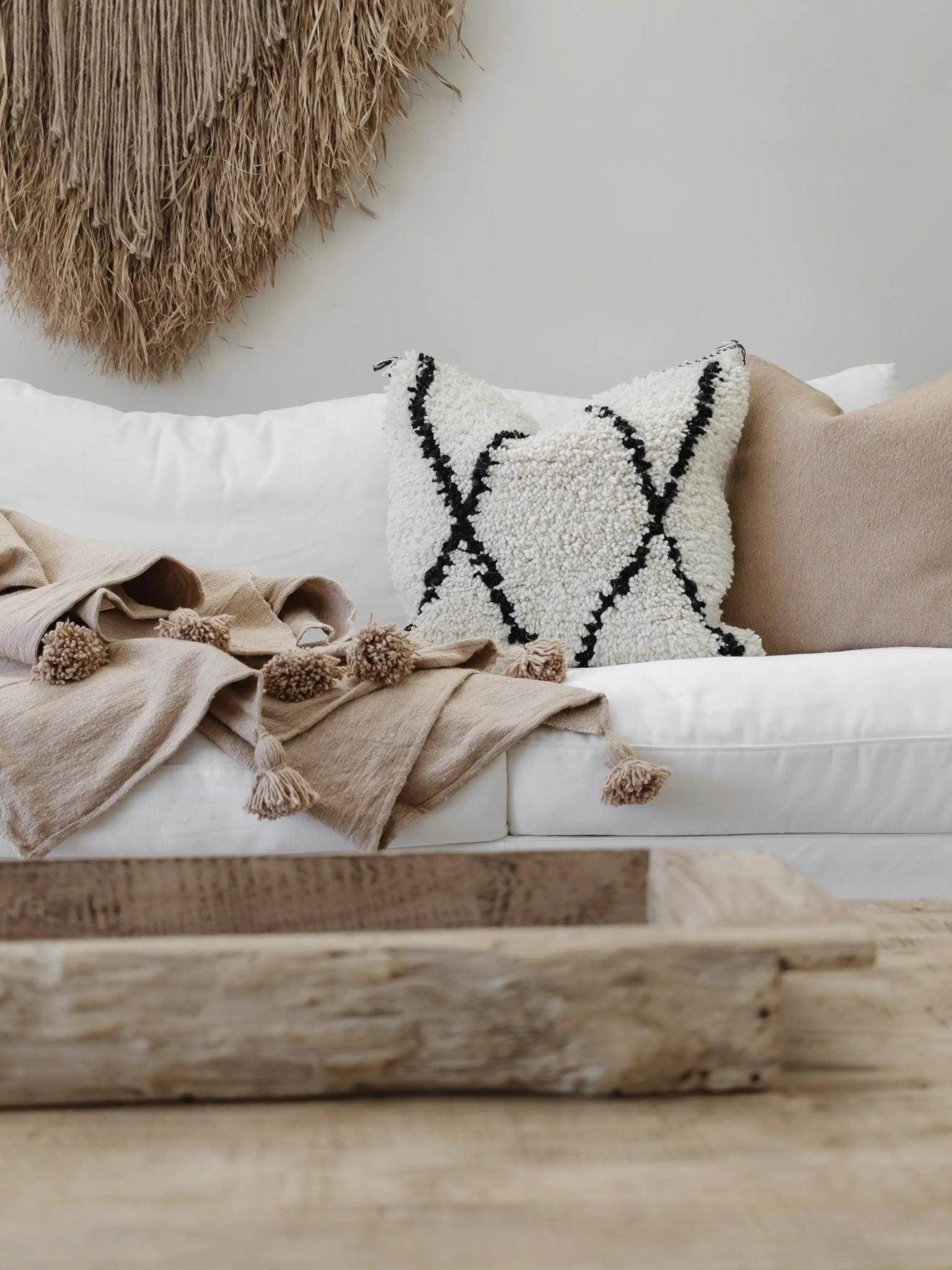 Moroccan Pom Pom Throw Blanket - Caramel - Wander & Wild Home