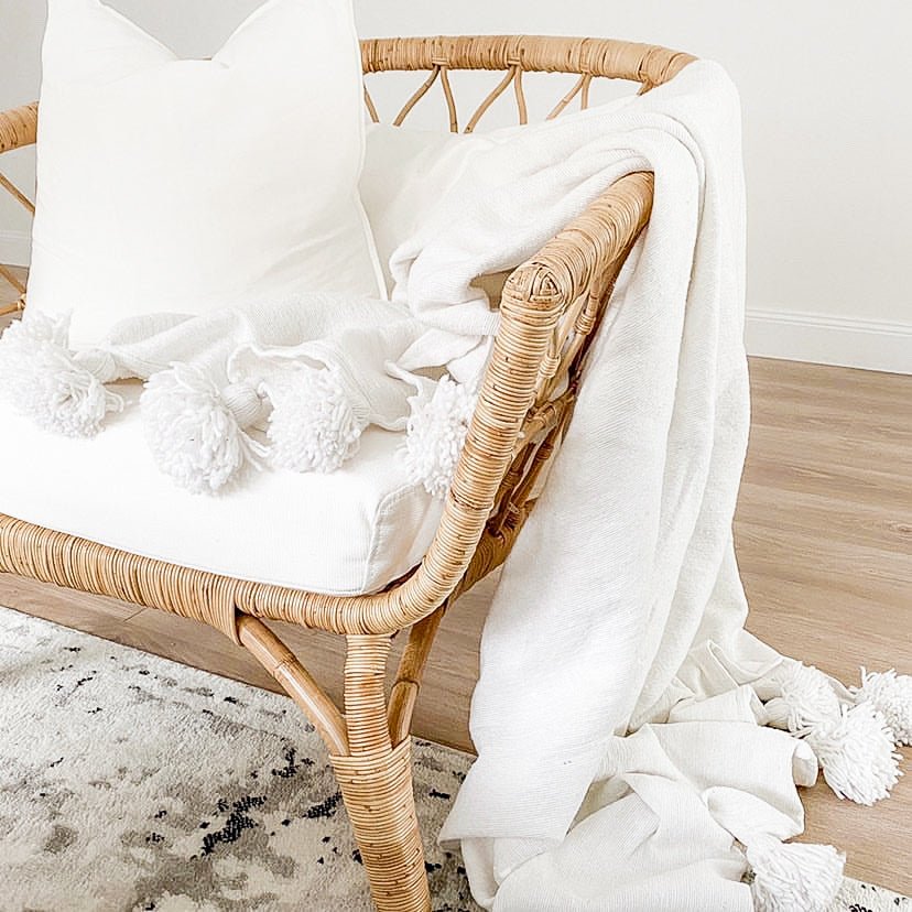 Moroccan Pom Pom Throw Blanket - White - Wander & Wild Home