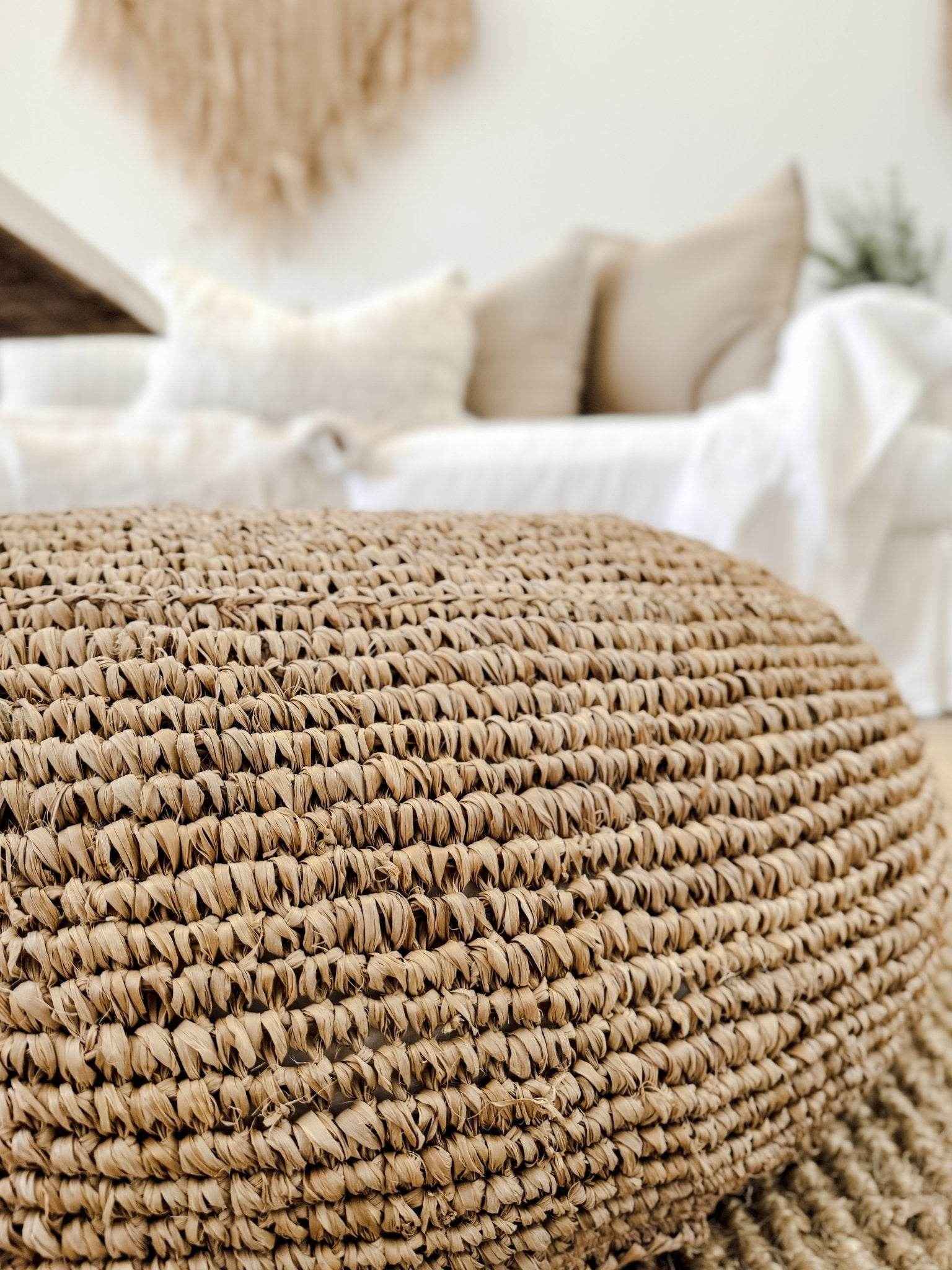 Ohana Raffia Pouffe/Floor Cushion Cover - Round