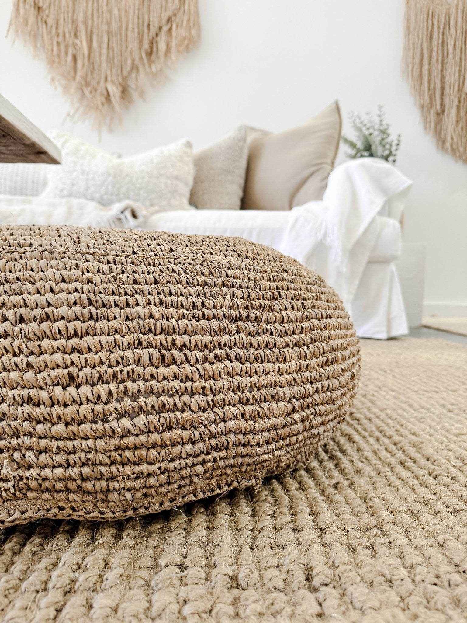 Ohana Raffia Pouffe/Floor Cushion Cover - Round