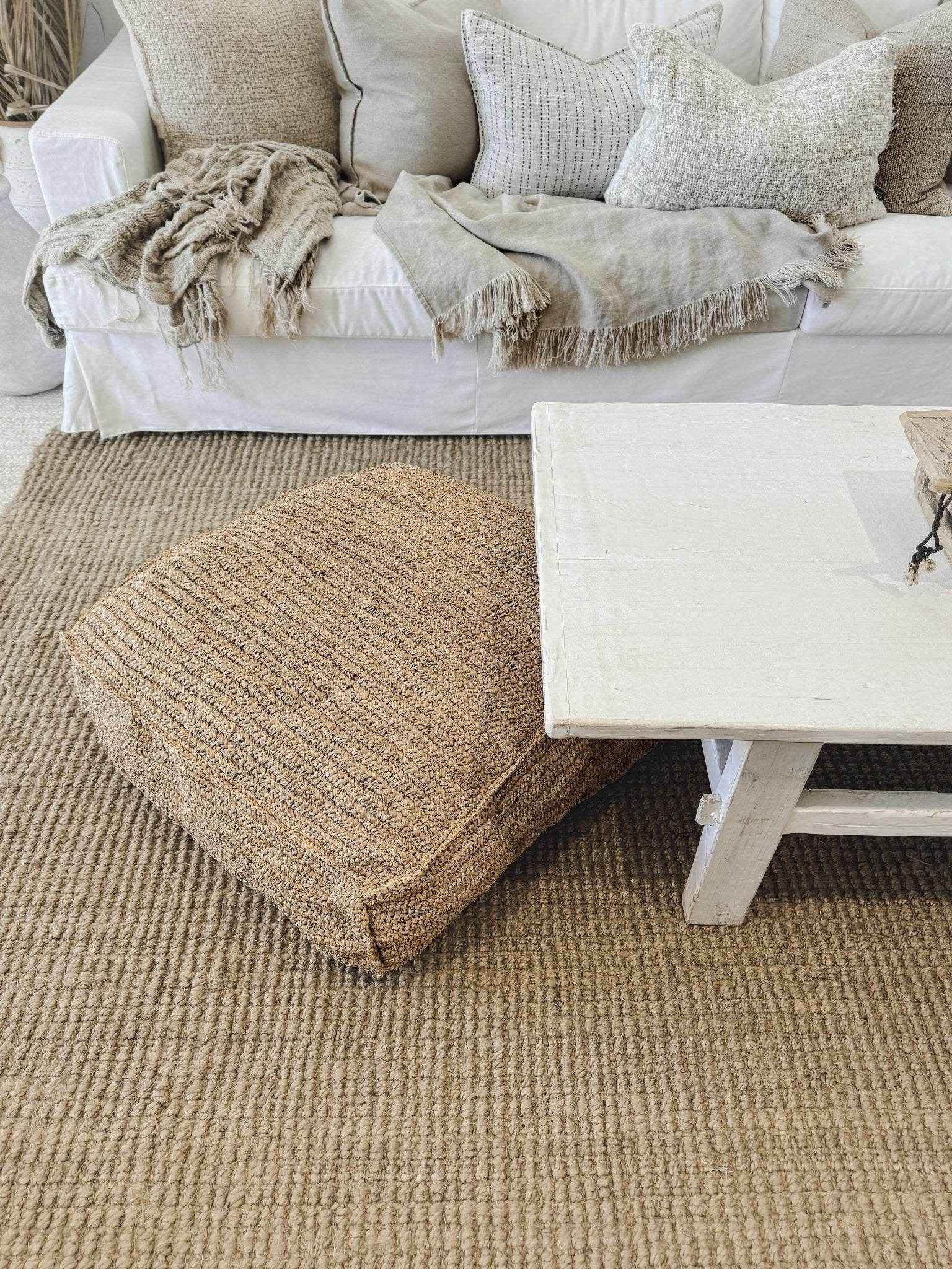 Ohana Raffia Pouffe/Floor Cushion Cover- Square