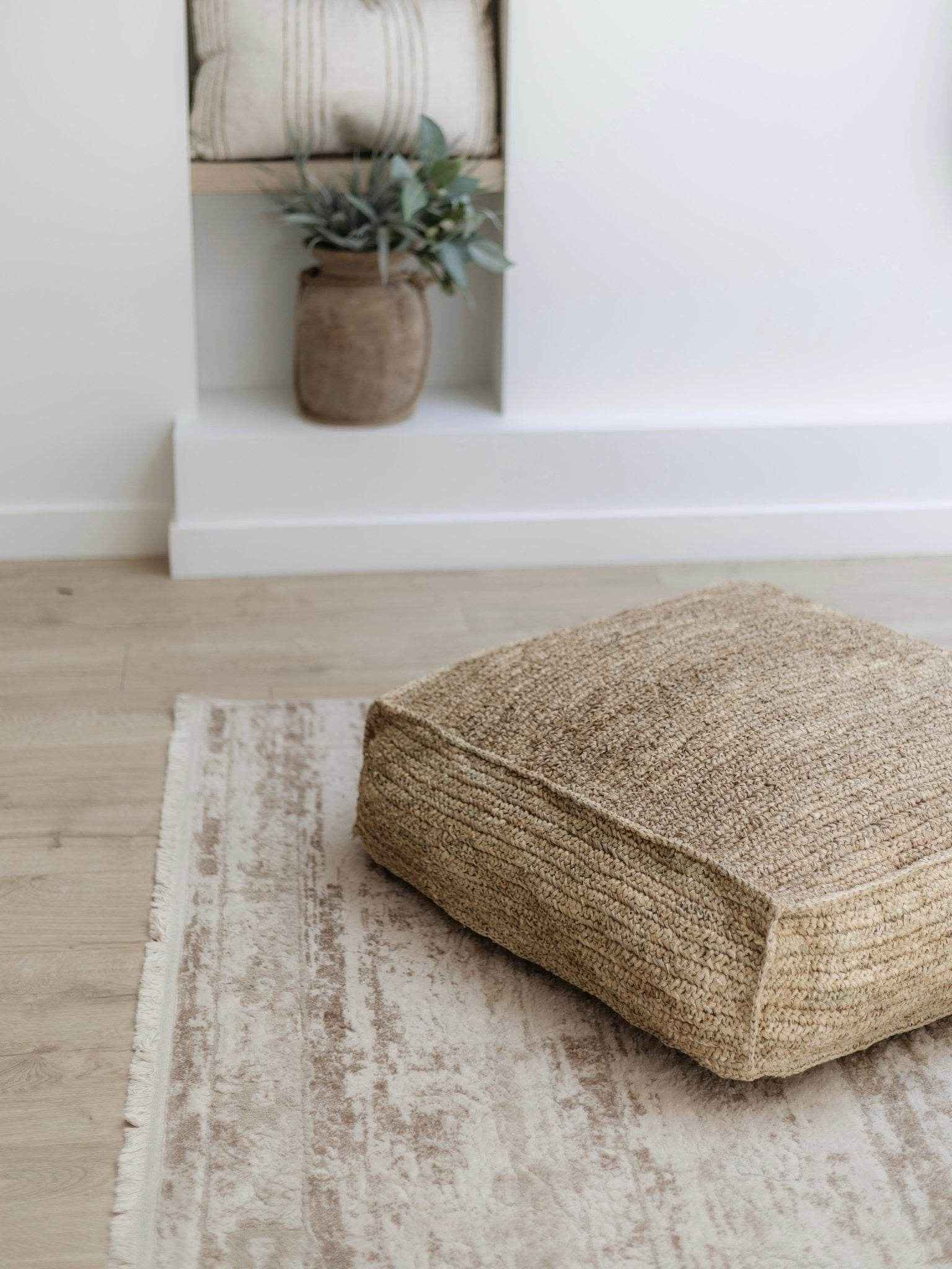 Ohana Raffia Pouffe/Floor Cushion Cover- Square