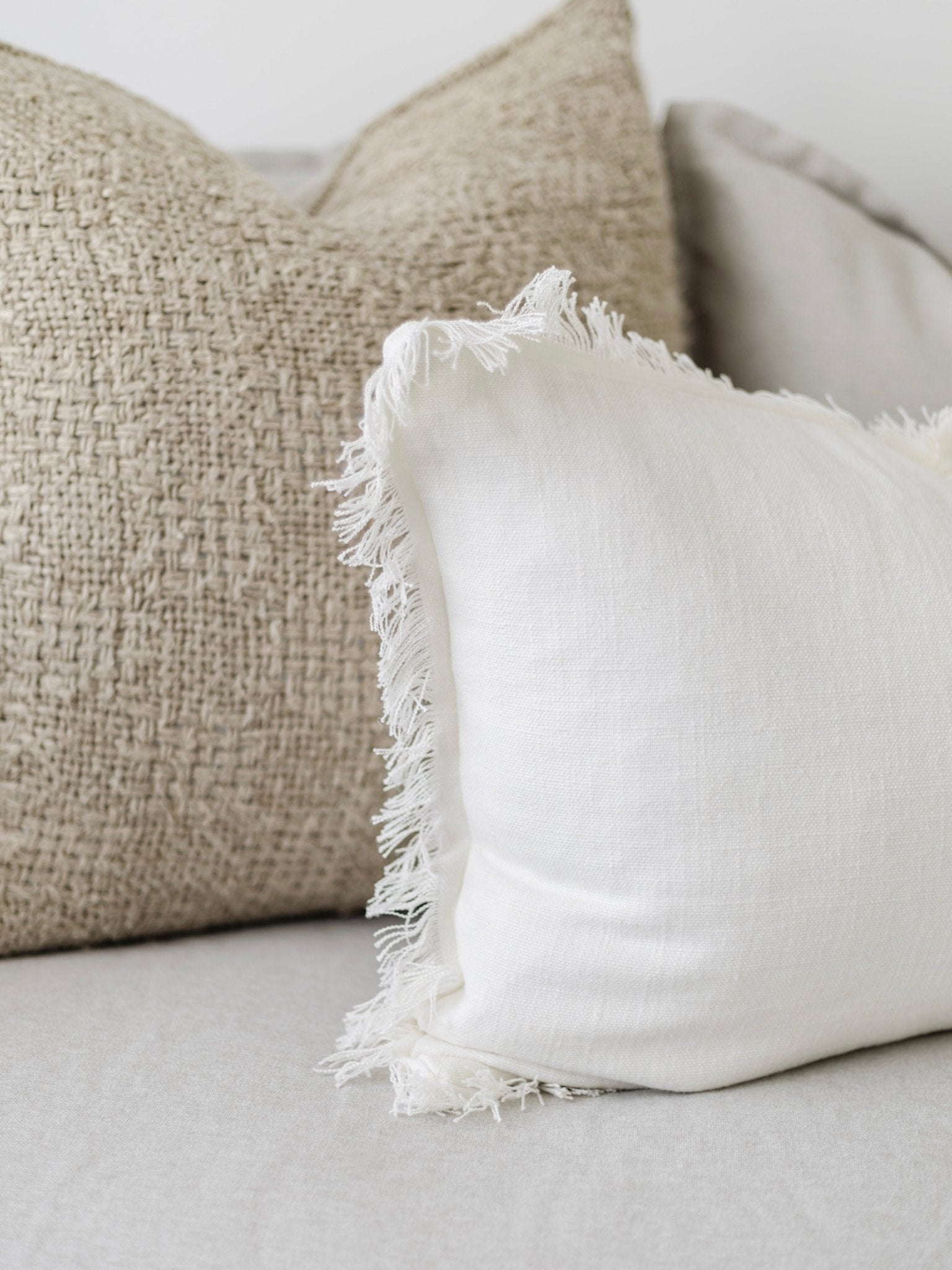 Raya Linen Fringe Cushion - Soft White - Wander & Wild Home