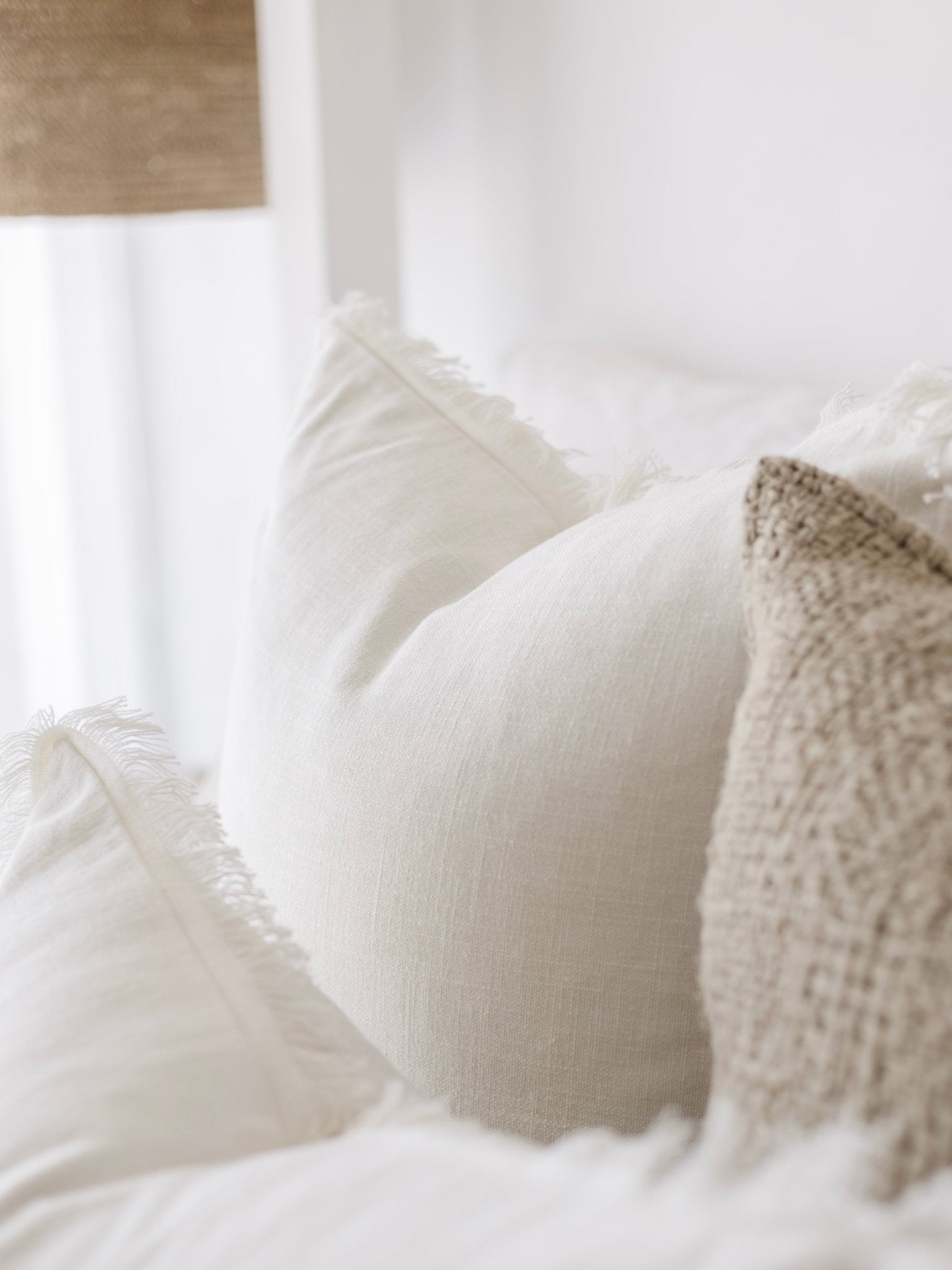 Raya Linen Fringe Cushion - Soft White - Wander & Wild Home