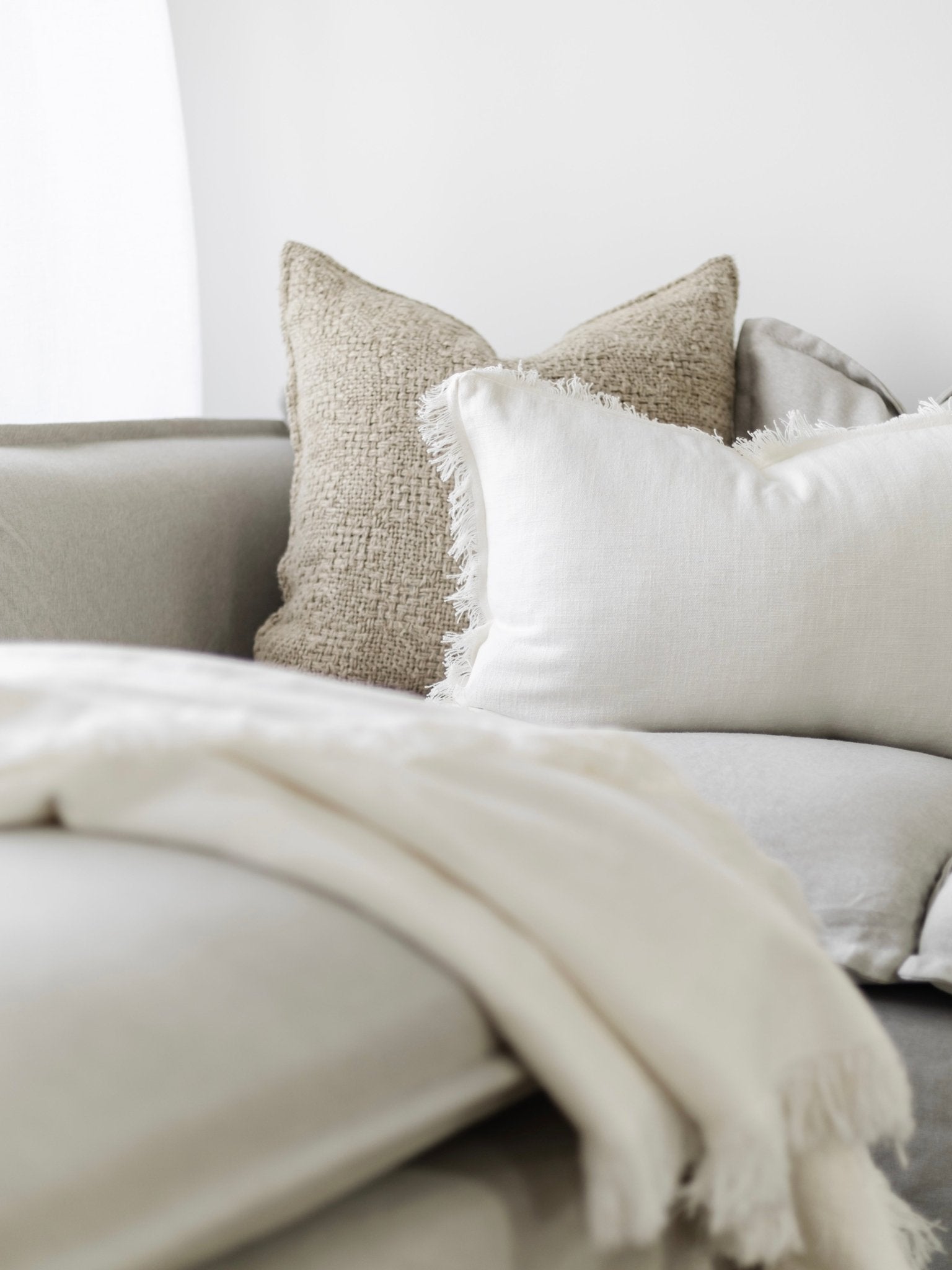 Raya Linen Fringe Cushion - Soft White - Wander & Wild Home
