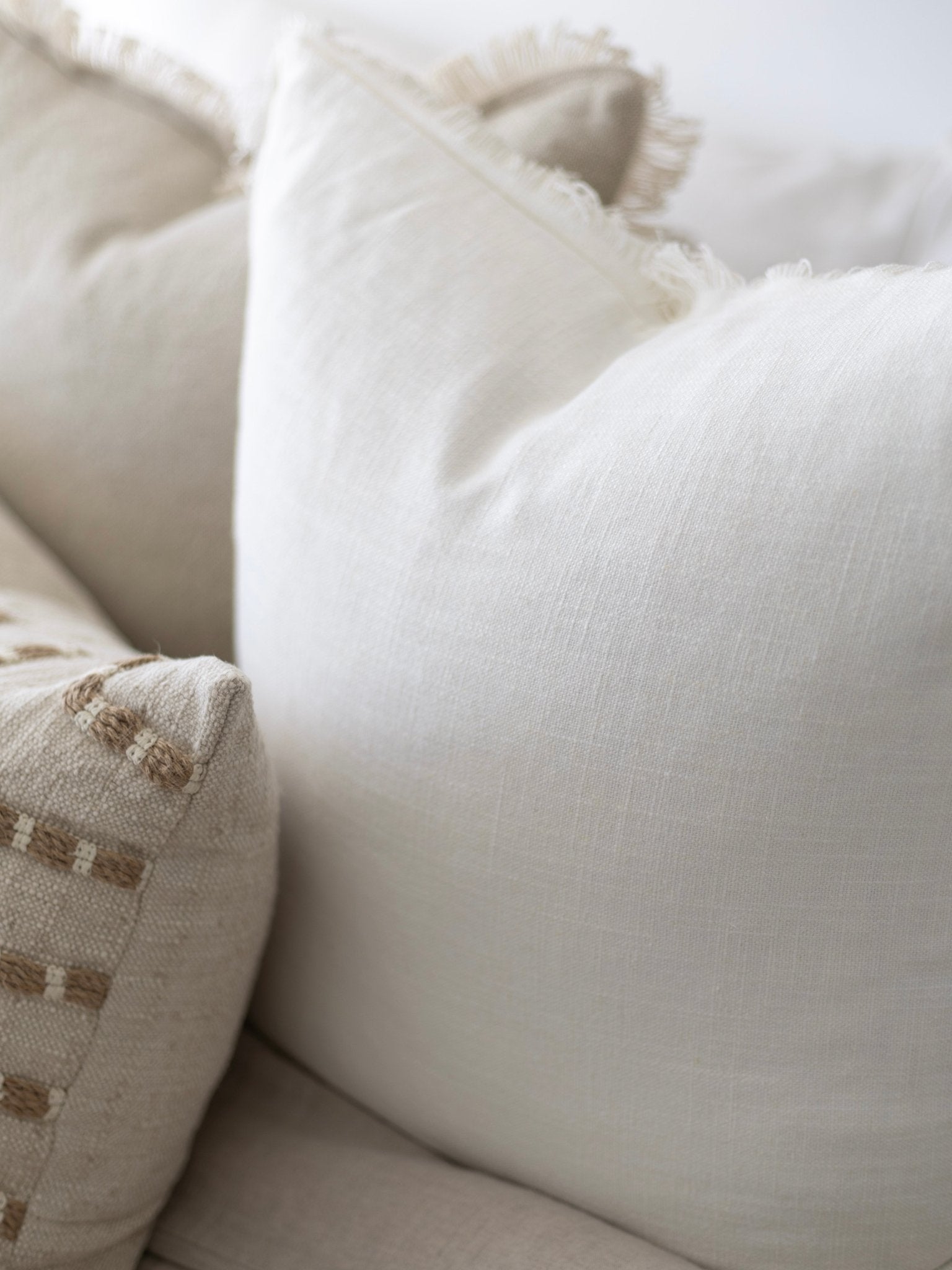 Raya Linen Fringe Cushion - Soft White - Wander & Wild Home