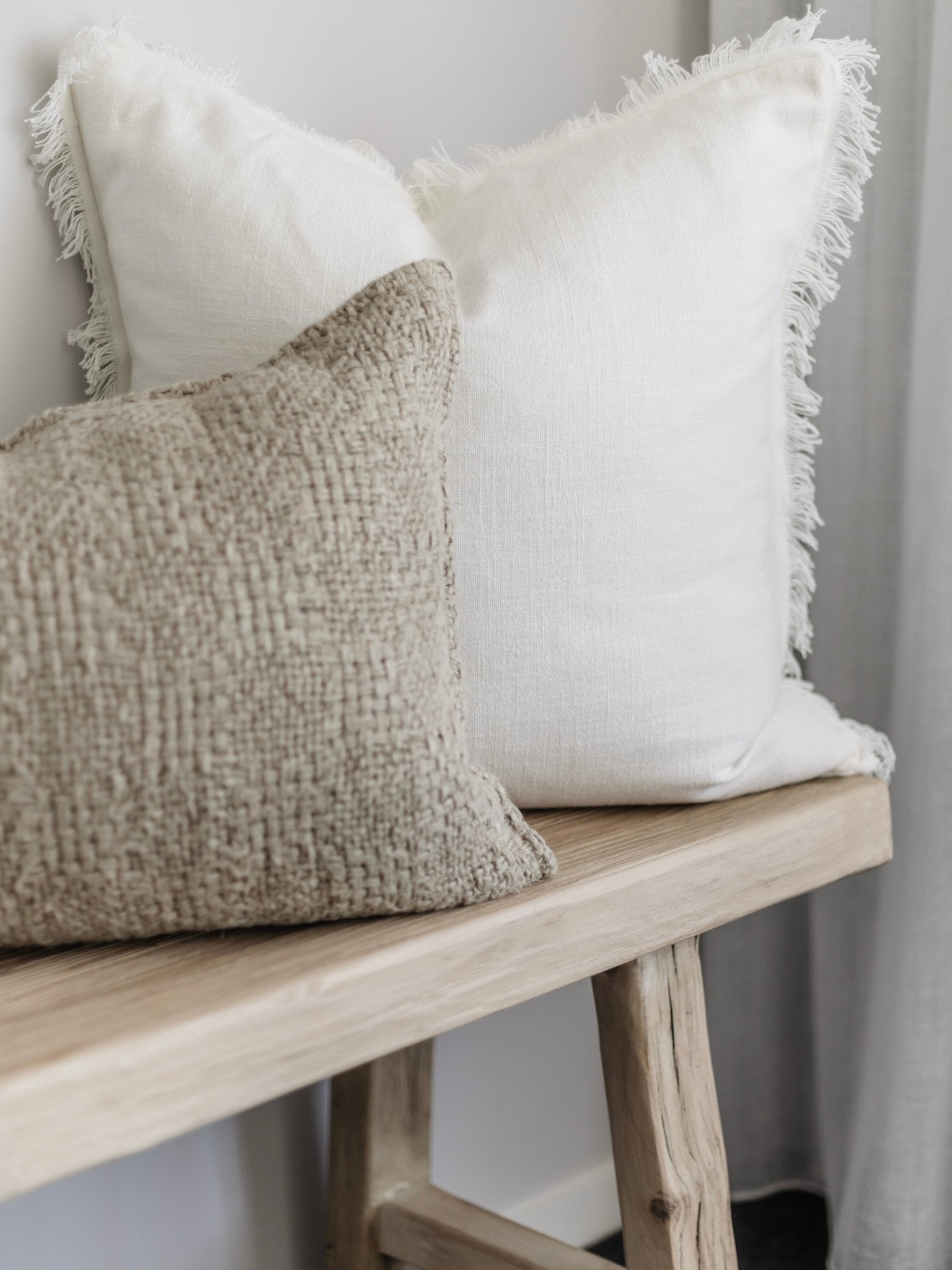 Raya Linen Fringe Cushion - Soft White - Wander & Wild Home