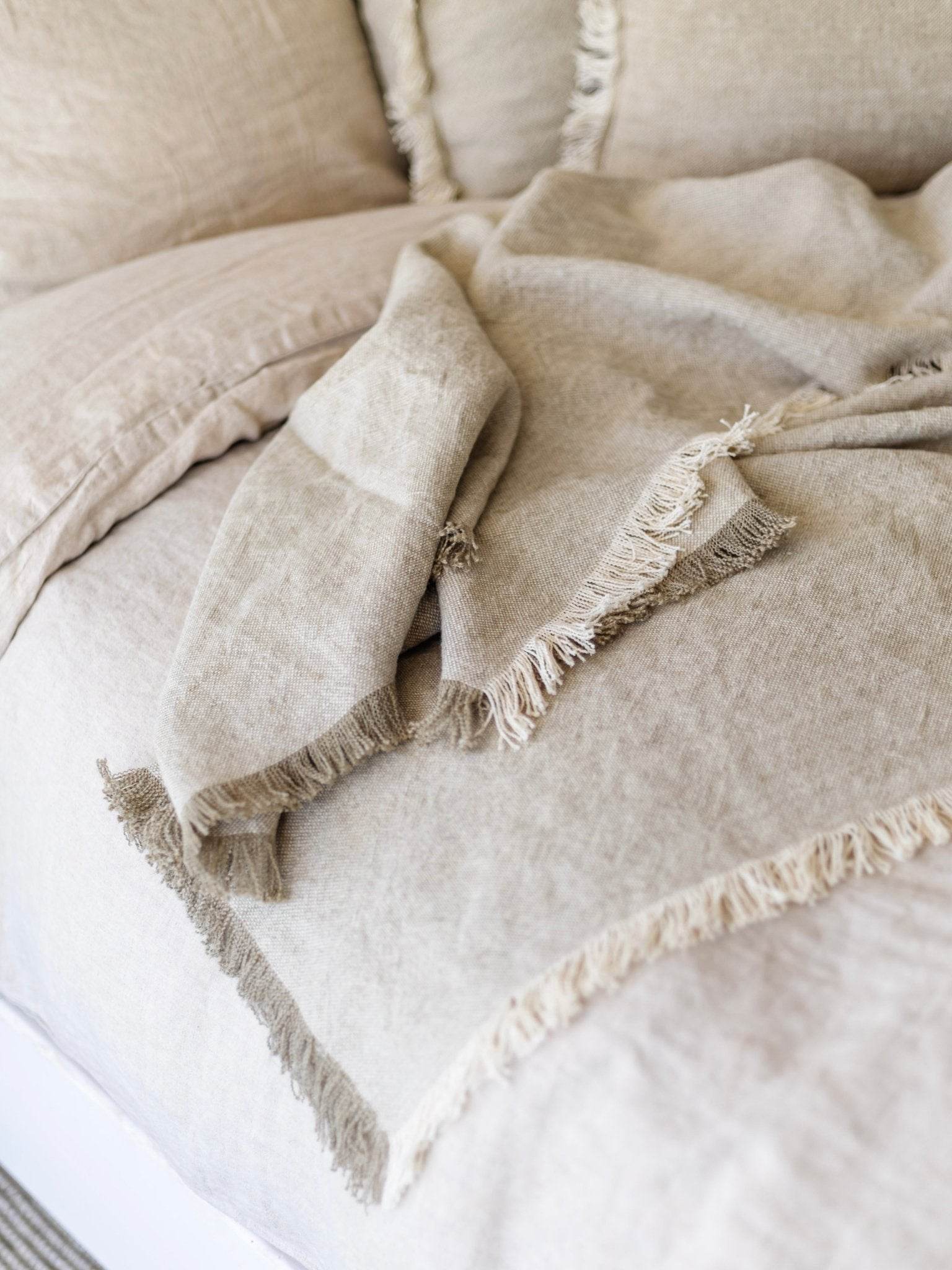 Riva French Linen Throw- Oatmeal/Natural - Wander & Wild Home