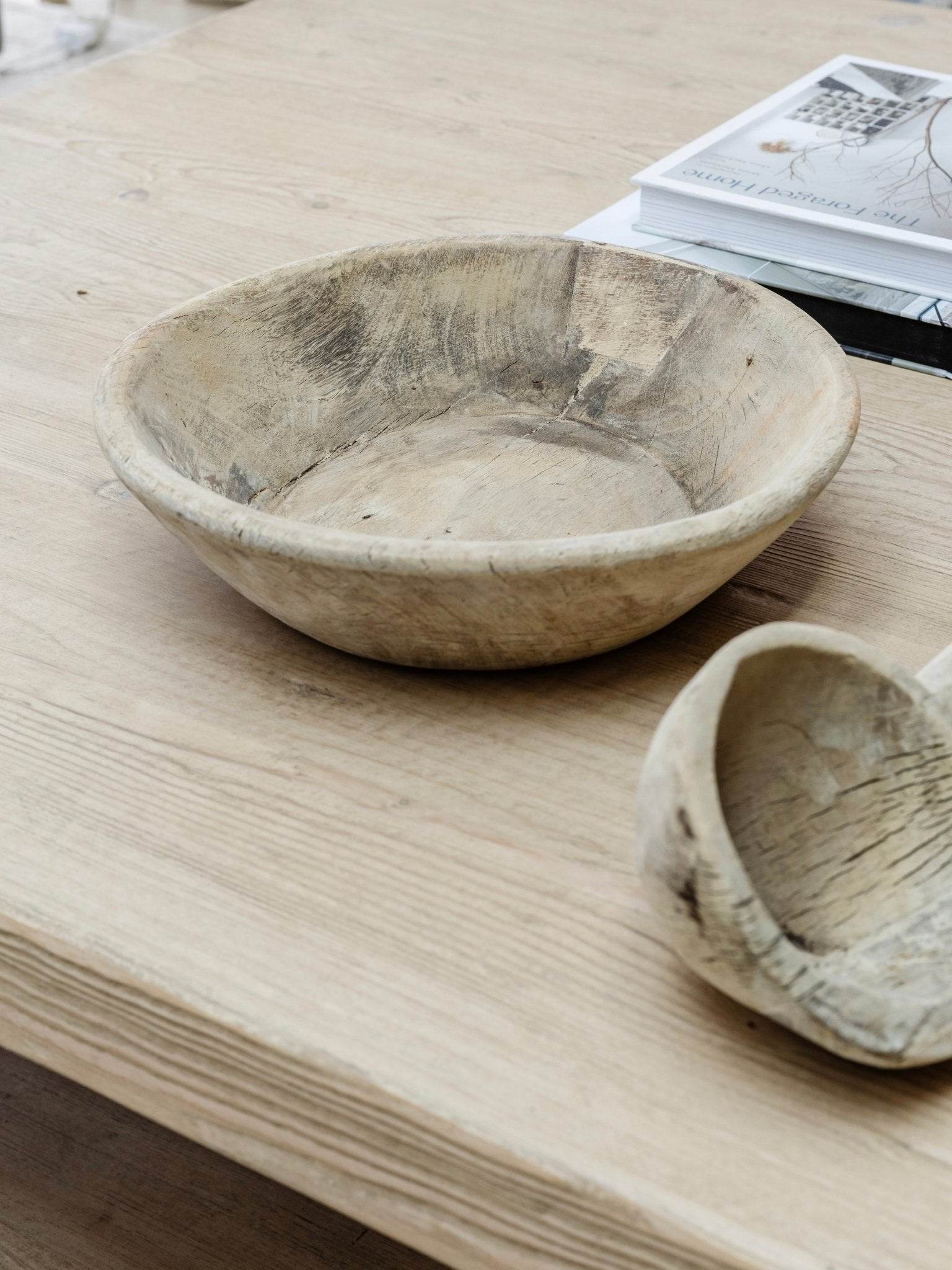 Vintage Indian Wooden Bowl -Bleached - Wander & Wild Home