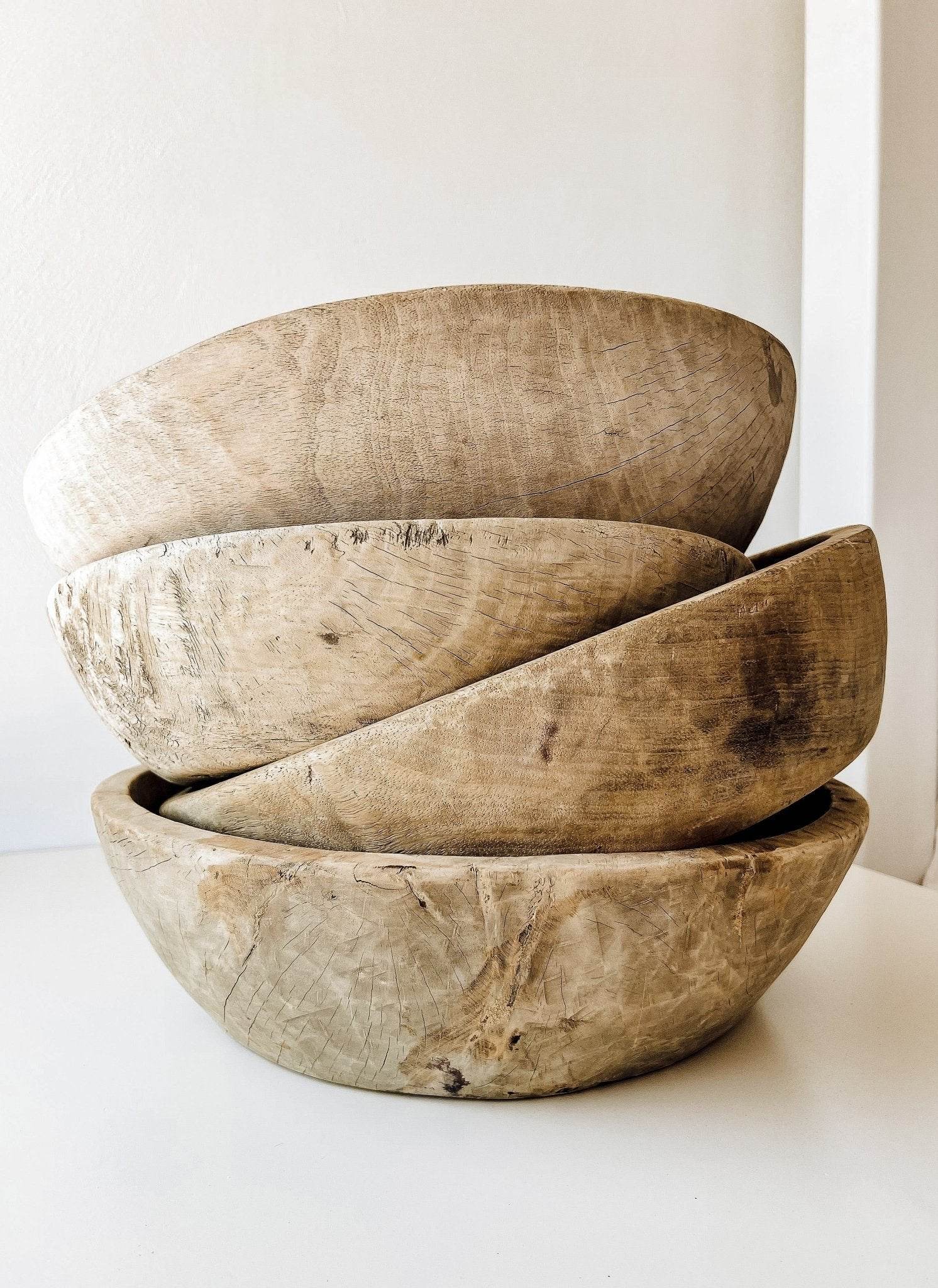 Vintage Indian Wooden Bowl -Bleached - Wander & Wild Home