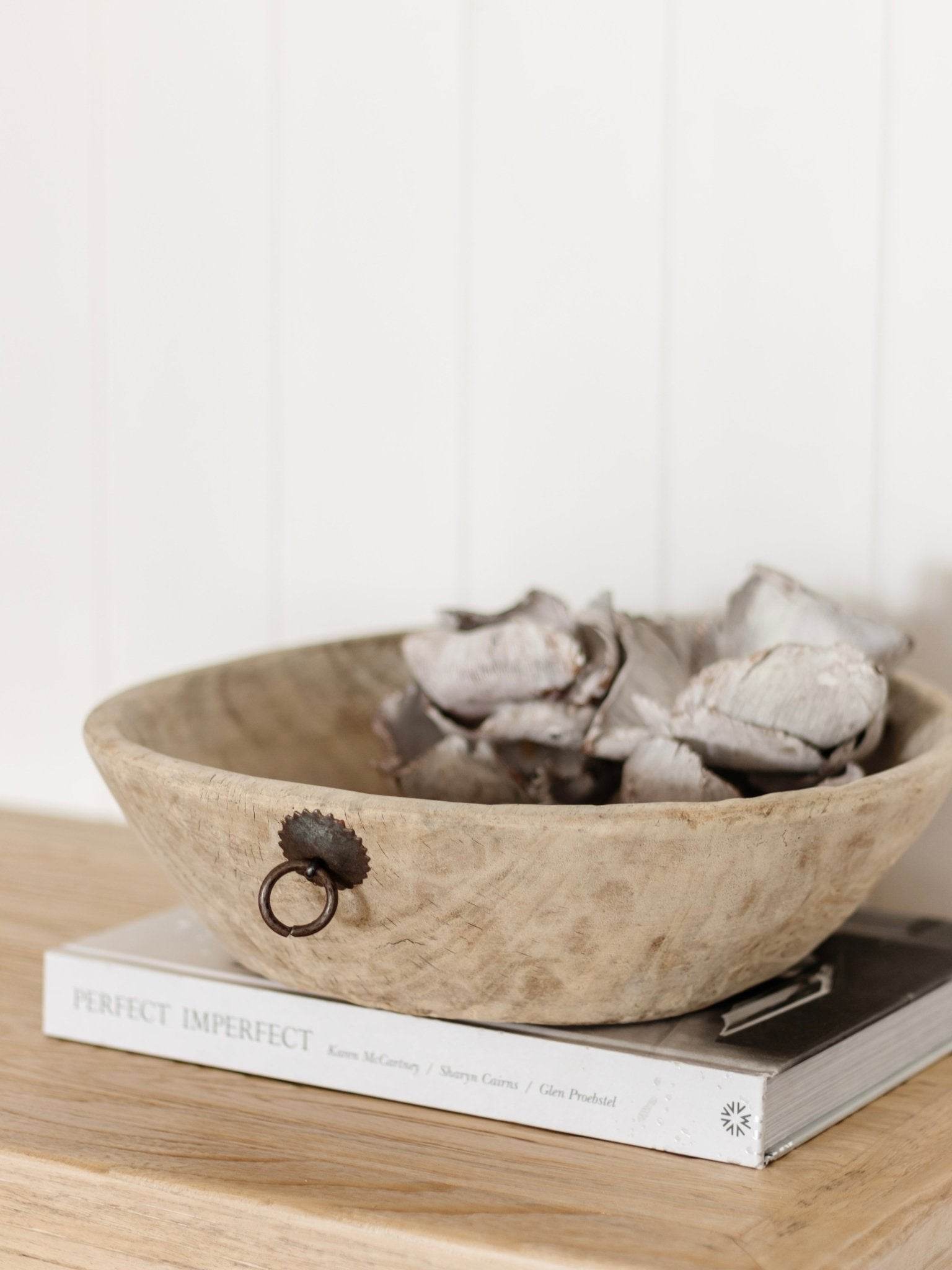 Vintage Indian Wooden Bowl -Bleached - Wander & Wild Home