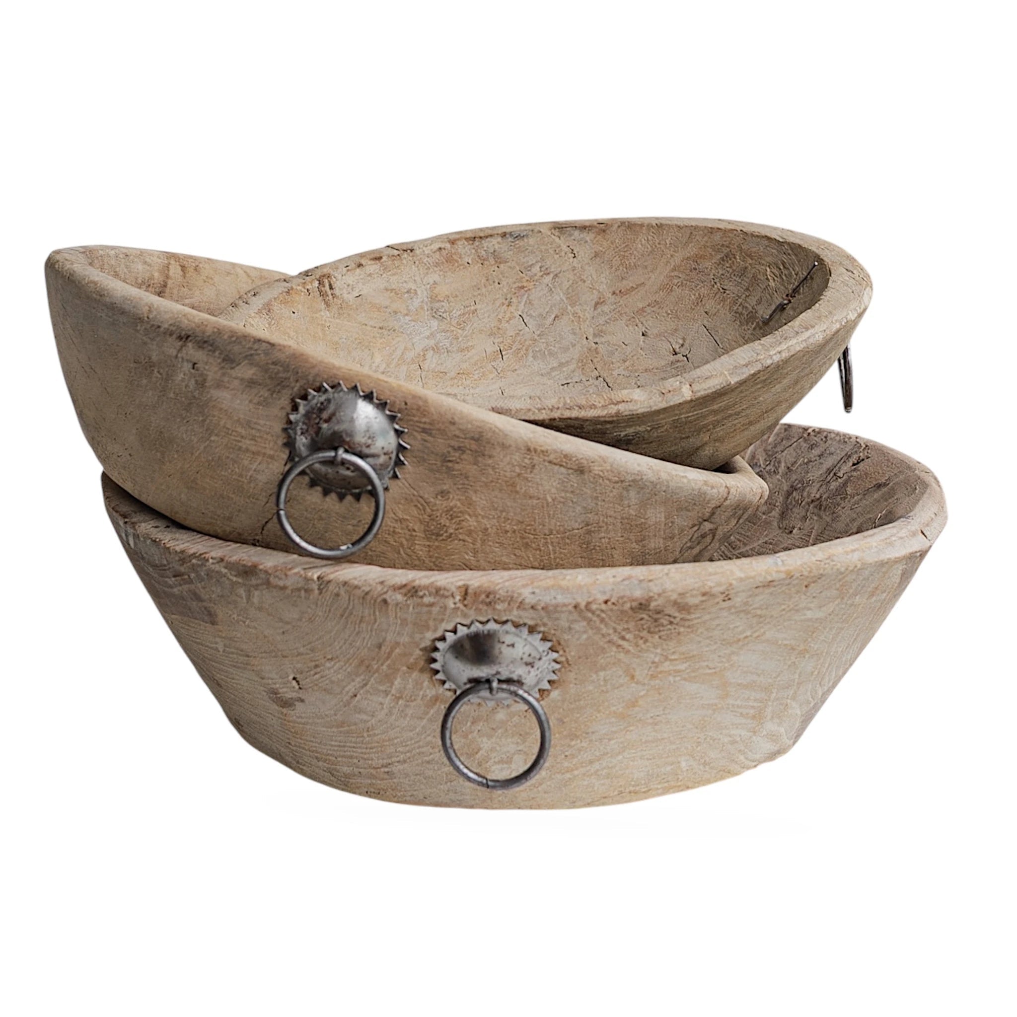 Vintage Indian Wooden Bowl | Iron Hoop - Wander & Wild Home