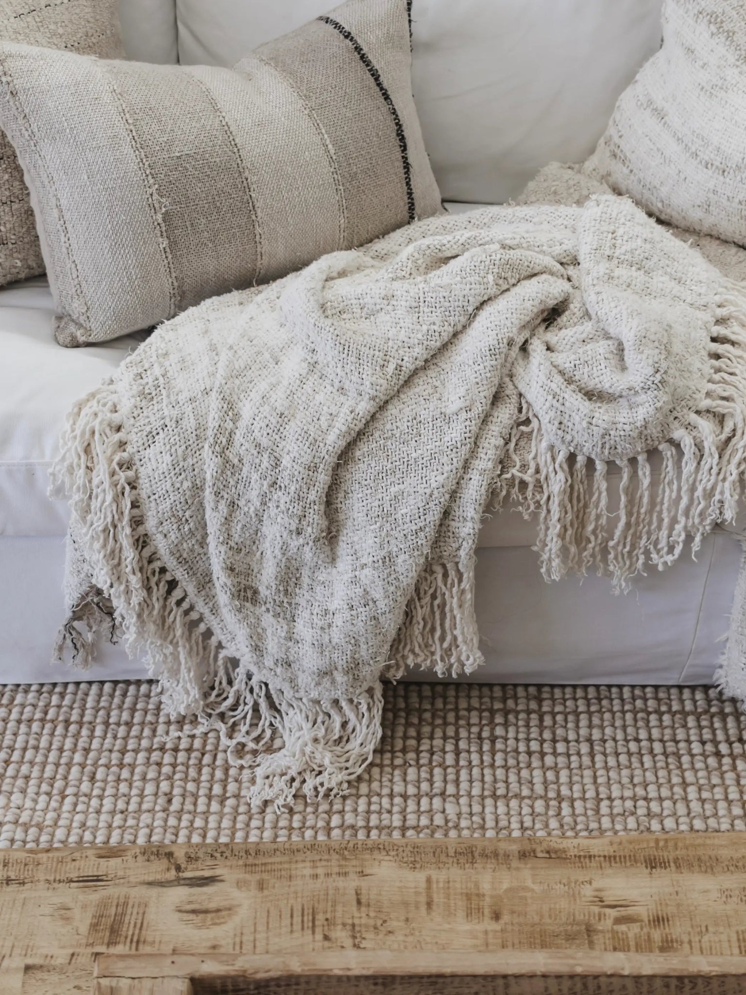 Wabi Recycled Linen Throw - Ivory - Wander & Wild Home