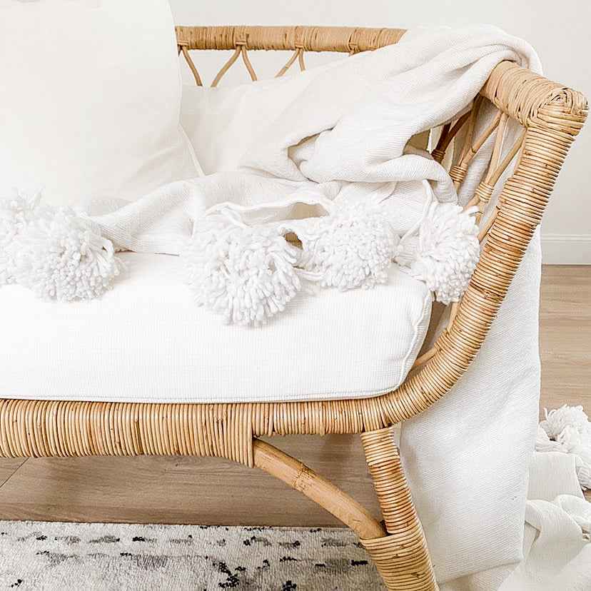Classic Moroccan Pom Pom Throw - Crisp White - Wander & Wild Home
